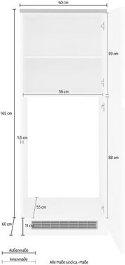 Kochstation Kühlumbauschrank KS-Virginia 165 cm hoch, 60 cm breit, Nische für Kühlschrank: 56/88/55 cm, 2 Türen