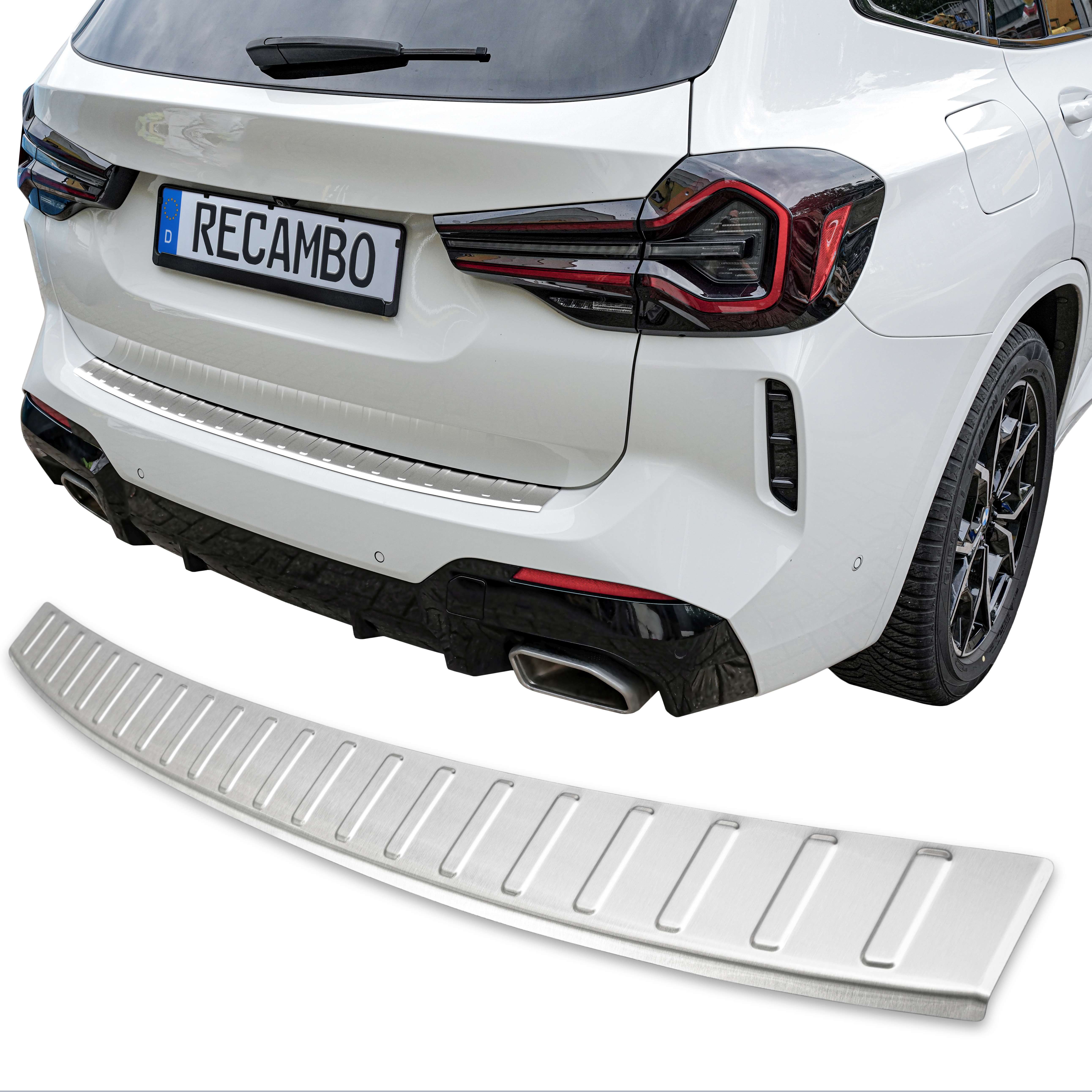 RECAMBO Ladekantenschutz für BMW X3 LCI, G01, BJ ab 09/2021> Stoßstangenschutz, V2A rostfrei, Exklusive Optik, praktischer Schutz & perfekte Passform