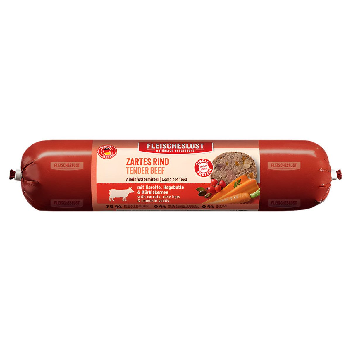 Fleischeslust Classic Zartes Rind mit Karotte, Hagebutte & Kürbiskernen 400 g, Nassfutter für: Hund