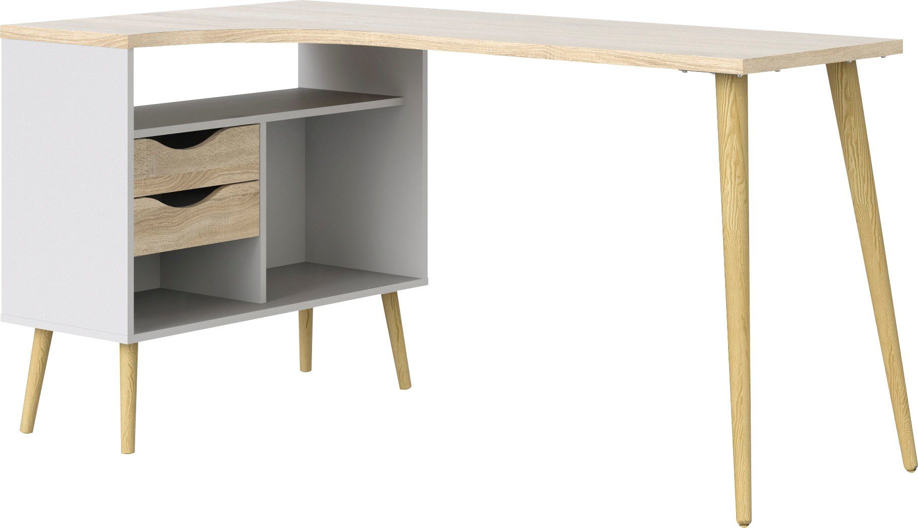 andas Schreibtisch Oslo Arbeitstisch, Bürotisch, mit 2 Schubladen, 3 offene günstig online kaufen