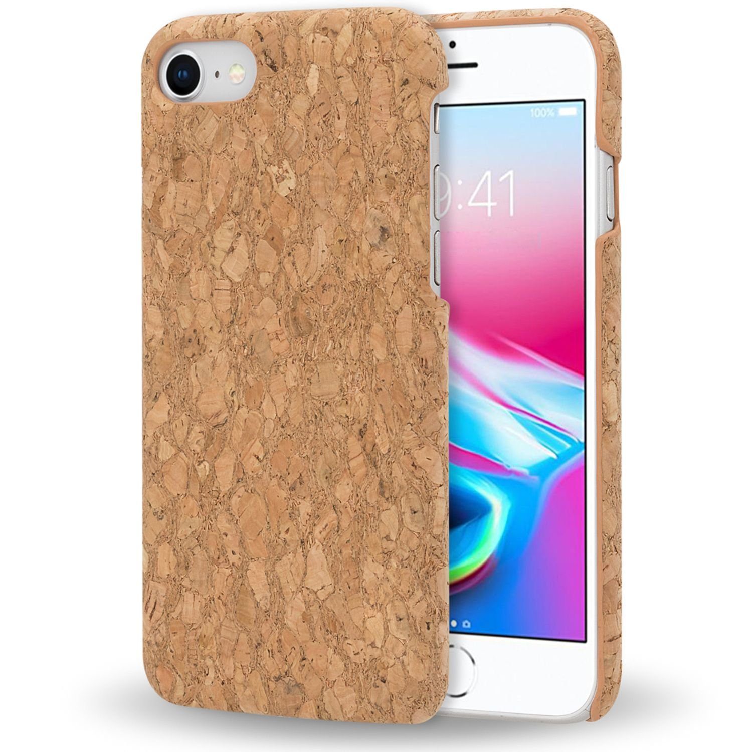 Nalia Smartphone-Hülle Apple iPhone 7 Apple iPhone 8 Apple iPhone SE 2020, Kork Hülle / Hardcase mit Holz / Dünne Muster Schutzhülle / Slim Cover