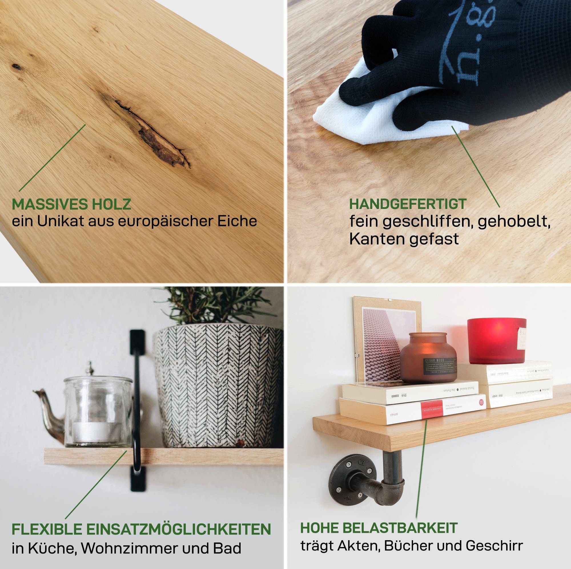 Natural Goods Berlin Regaleinsatz EICHE (1 St), Regalbohle, Regalbrett, Wandregalbrett, Eichenholz, B80 x T20cm