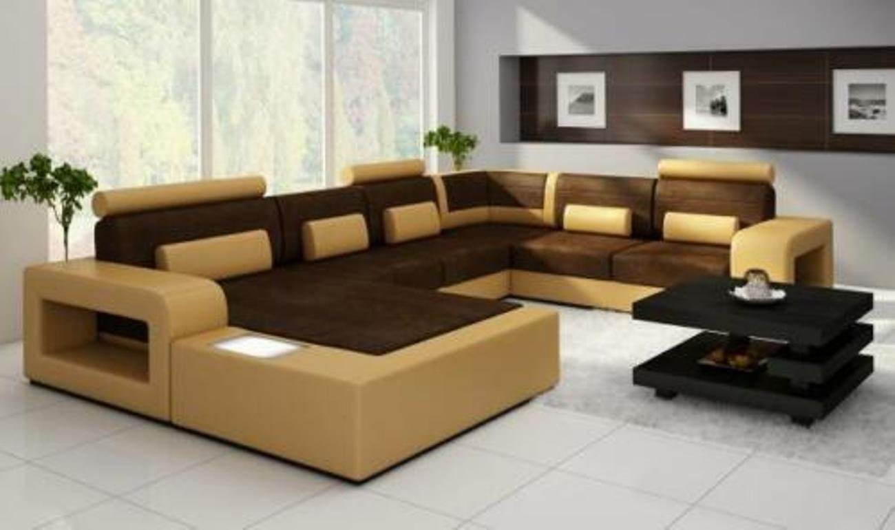 Maßfertigung Leder Sofa mit JVmoebel Stoff Textil Ecksofa Sofa mit Beleuchtung USB