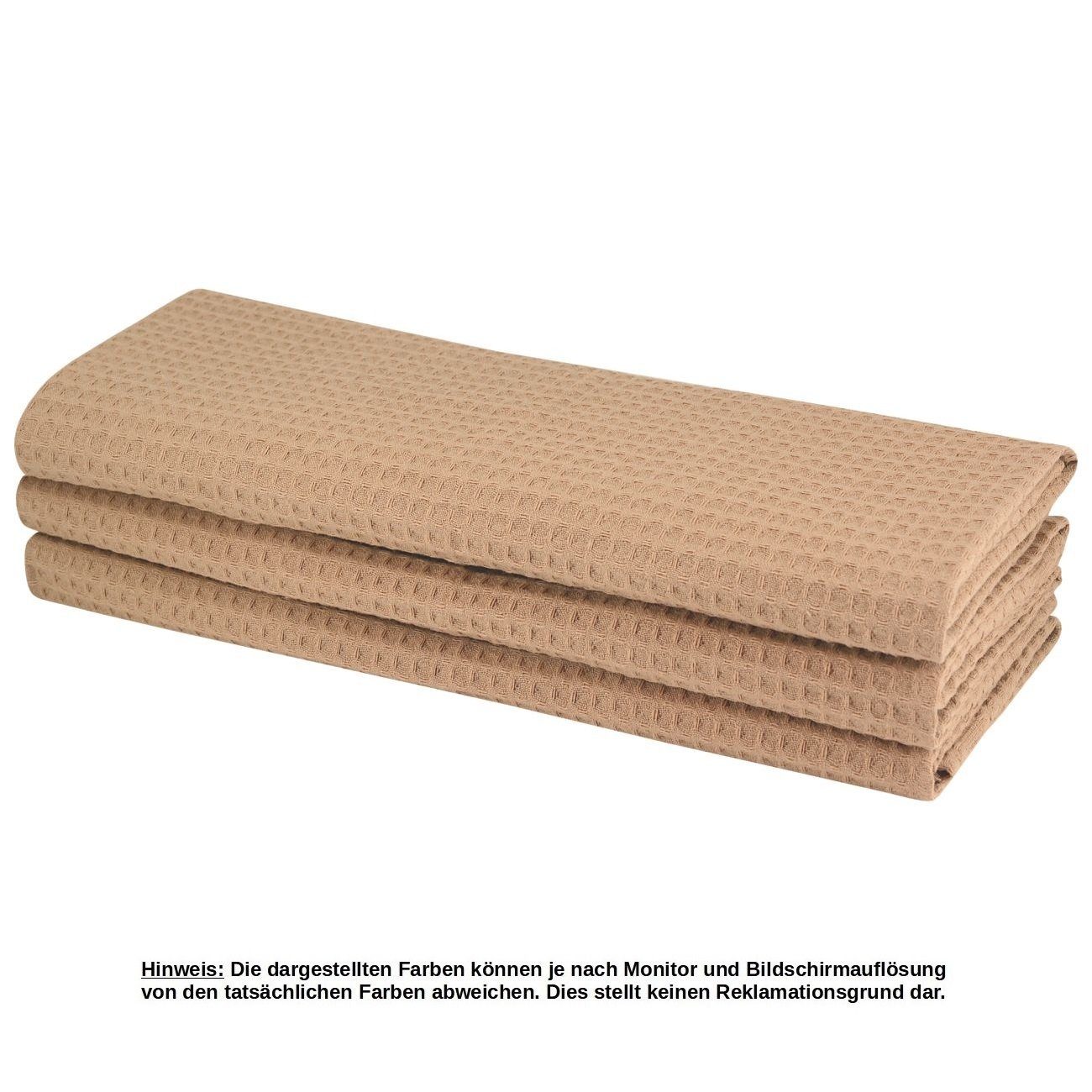 Engelland Geschirrtuch Baumwolle, % 50 Aufhängeschlaufe, (Vorteils-Set, 100 3-tlg., Hellbraun Poliertuch, 70 cm integrierte x Waffel-Pique)