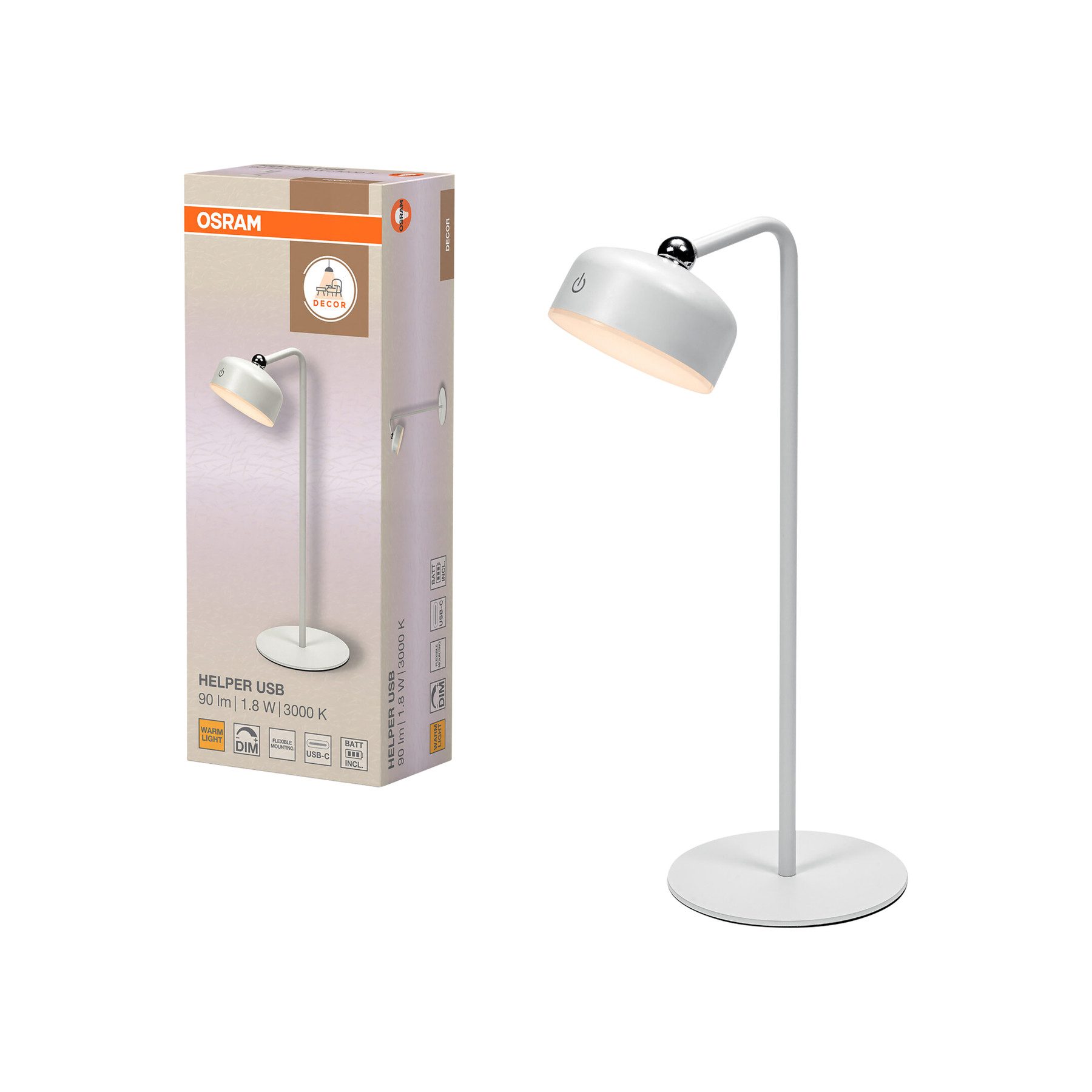 Osram LED Tischleuchte OSRAM LED-Tischleuchte, 1,8W, 3000K, 140lm, warmweiß, Dimmbar, IP20