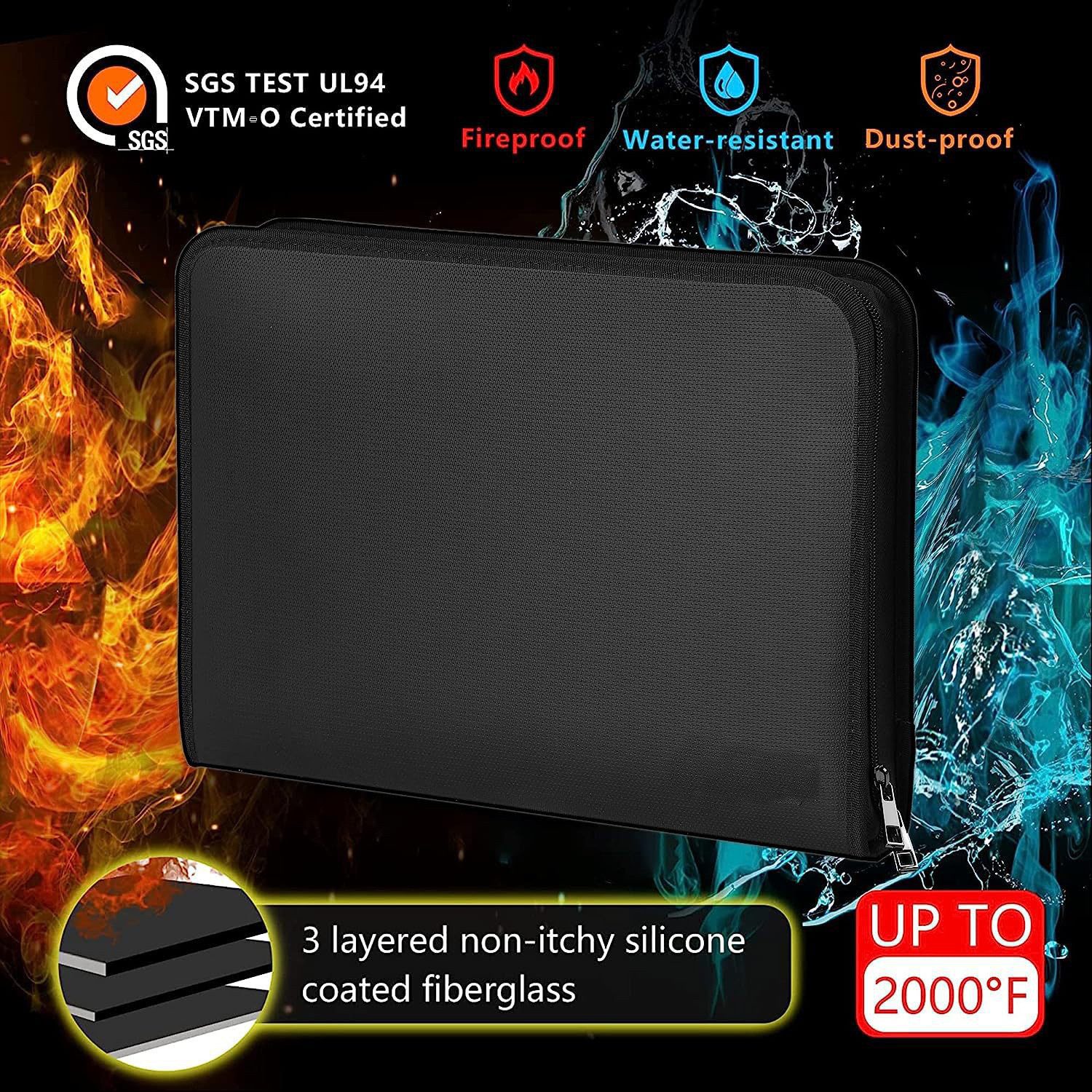 MOPUEA Dokumententasche Feuerhemmende Dokumententasche Organizer Wasserabweisend mit 13 Fächer (1-tlg Dokumententasche mit 13 Fächern und Reißverschluss, Dokume – Bild 5 von 5