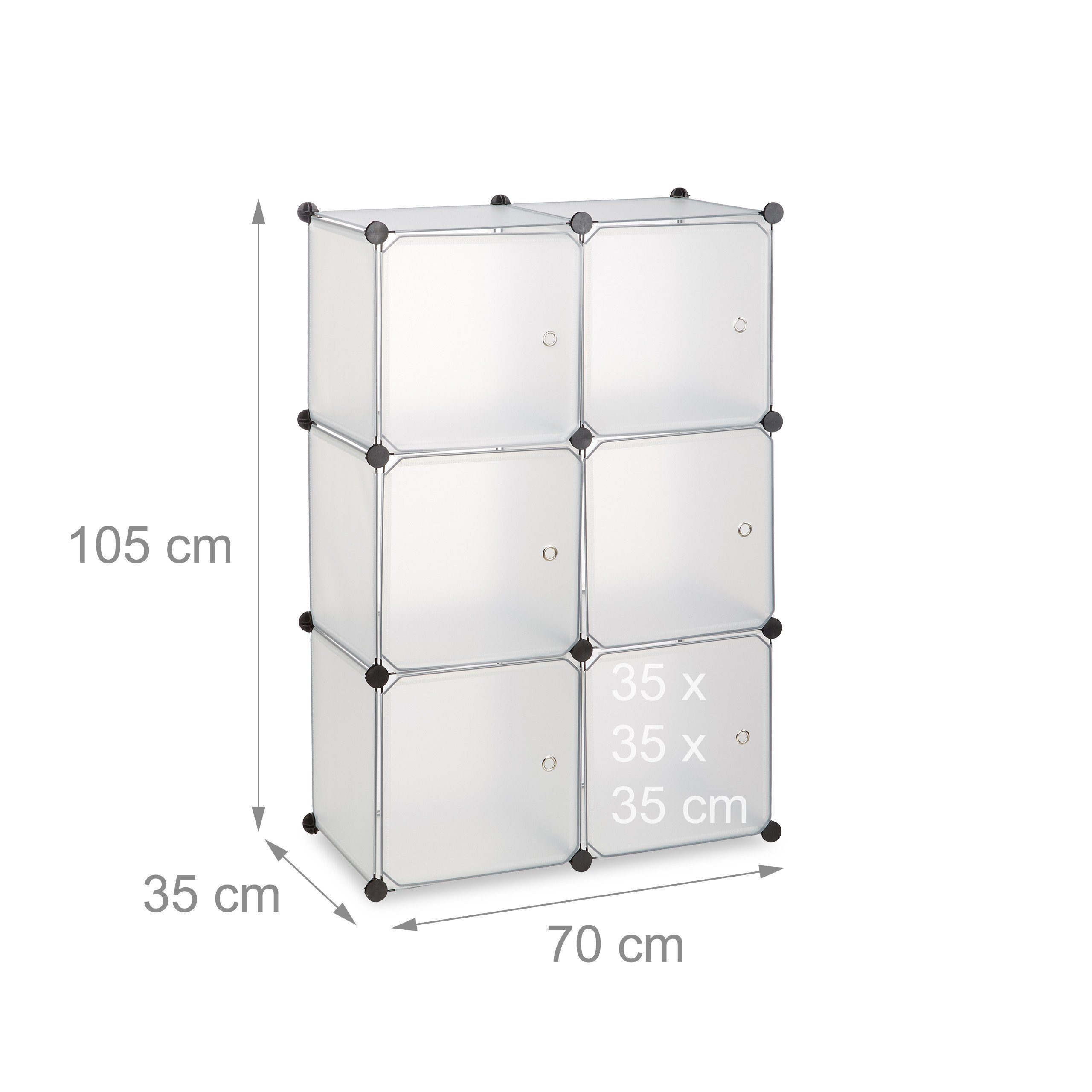 Regalsystem | Transparent 6 Transparent Silber Steckregal mit relaxdays Türen, transparent Schwarz