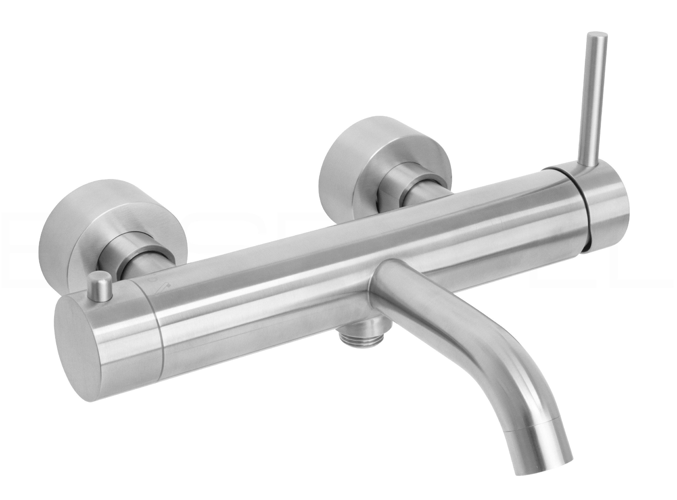 DEUSENFELD Wannenarmatur M8BH2602 (mit Brauseanschluß, Hebelmischer mit Umsteller) Echt Edelstahl, matt gebürstet