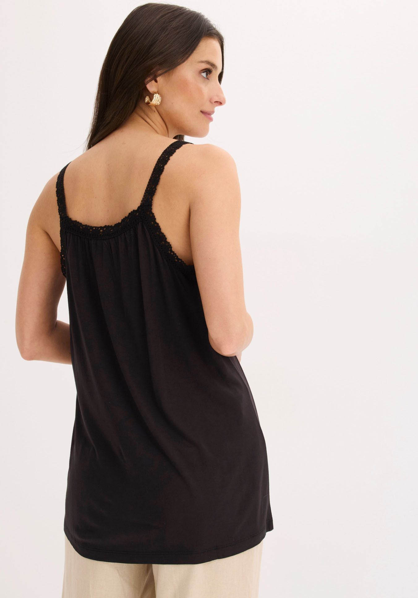bonprix Shirttop bequeme Passform, ärmellos, aus Viskose, mit Baumwollspitze