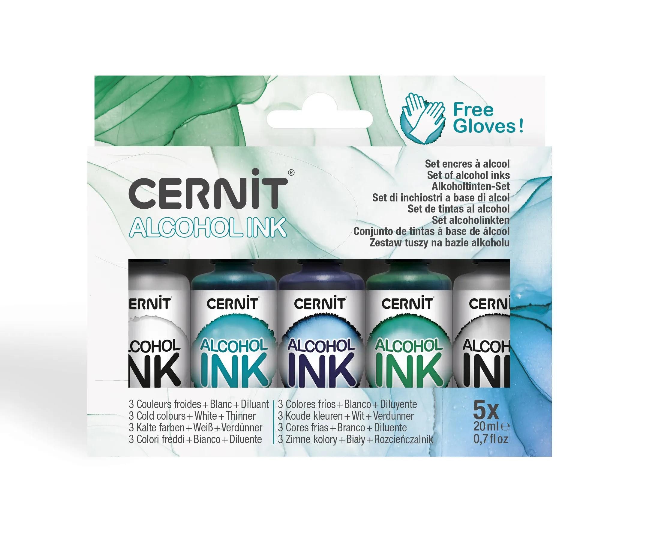 Cernit Set Alkoholtinten, kalte Farben, 13x3x11 cm - Sortierung CEASS008C Tintenglas (Alkoholtinte)