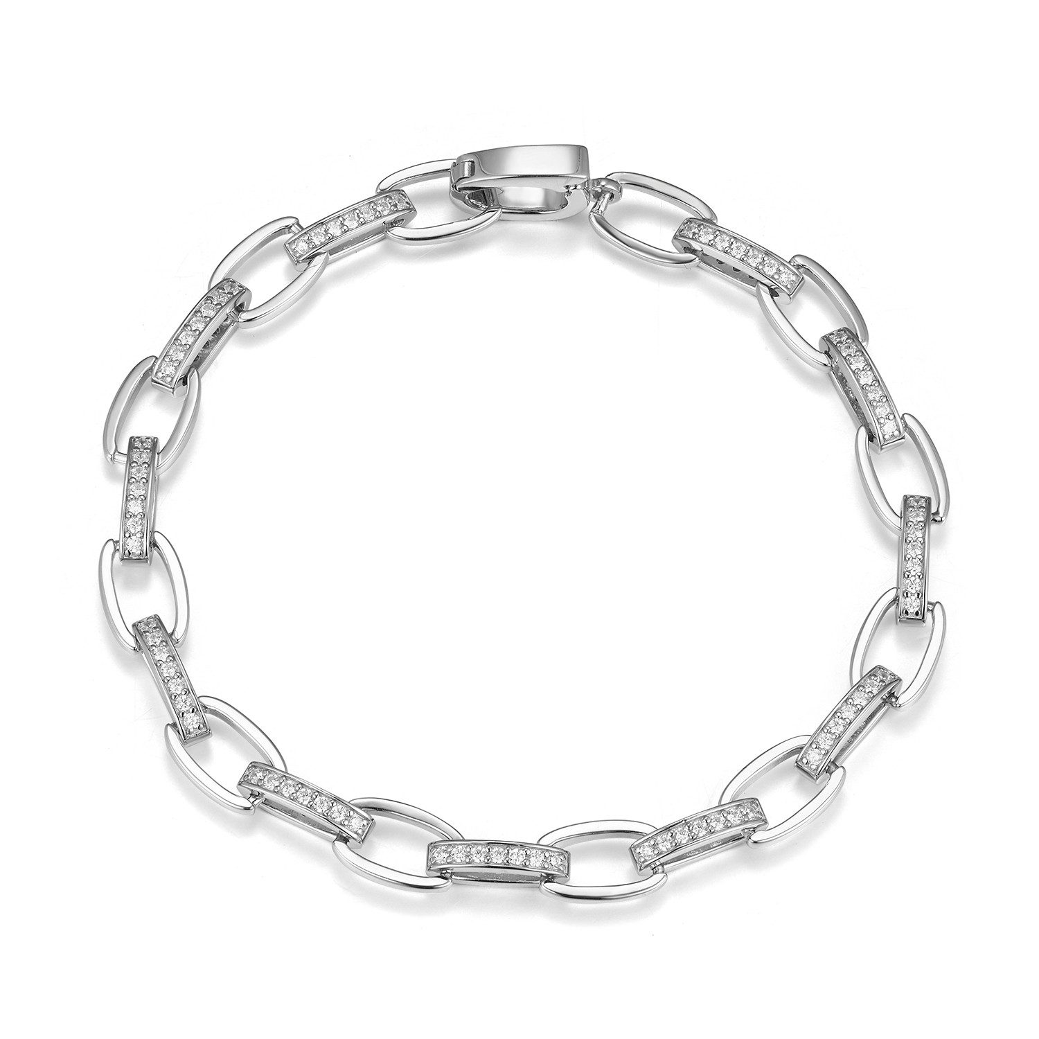 Schöner-SD Gliederarmband Silberarmband Damen teils mit Zirkonia 925 Silber Rhodium, Einhand-Klappverschluss