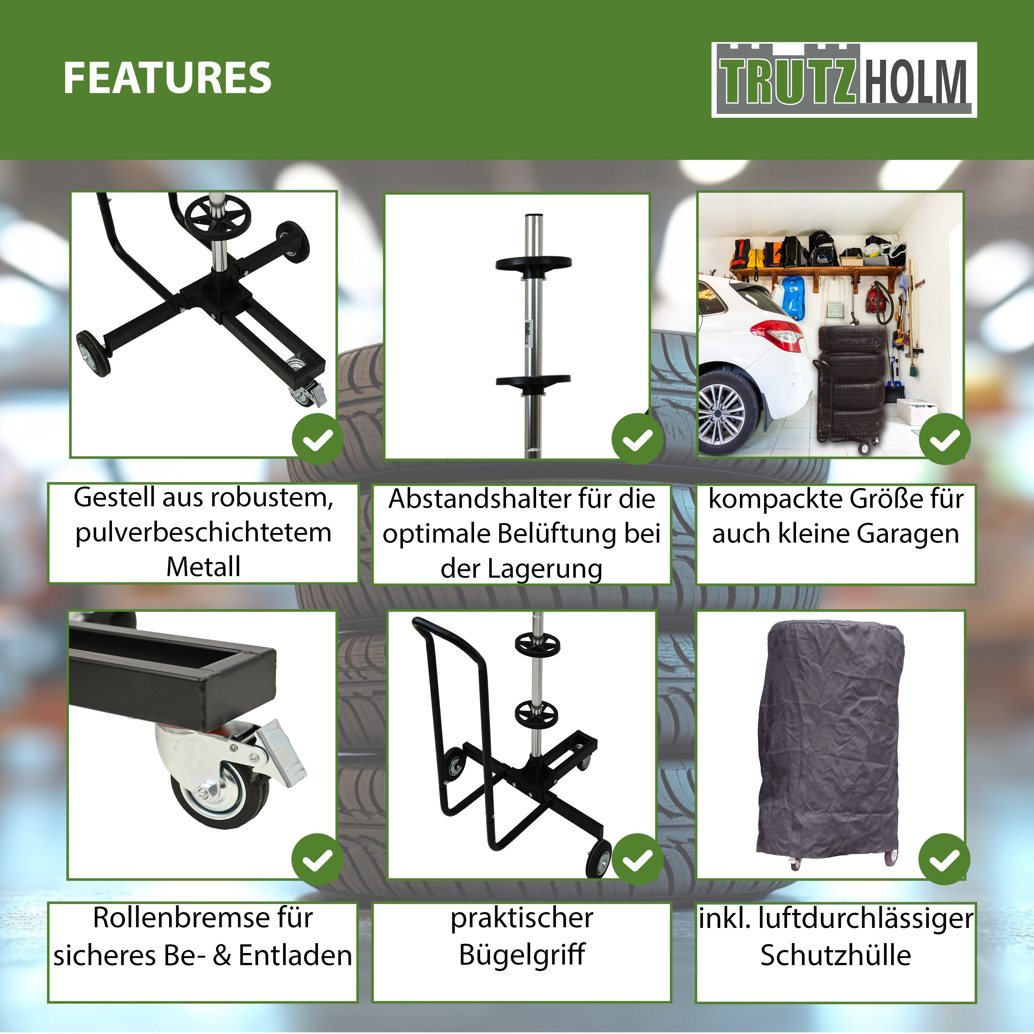 TRUTZHOLM Mobile Rim Tree with Protective Cover, Tire Stand, Tire Cart, Rim Stand for Cars, 1 Piece, Smooth-Running