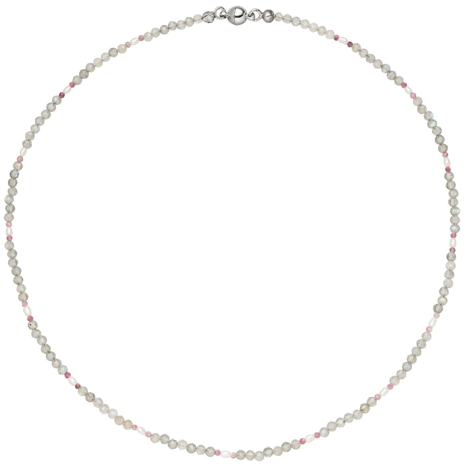 Schmuck Krone Collier Halskette aus Labradorit und Turmalin 43cm
