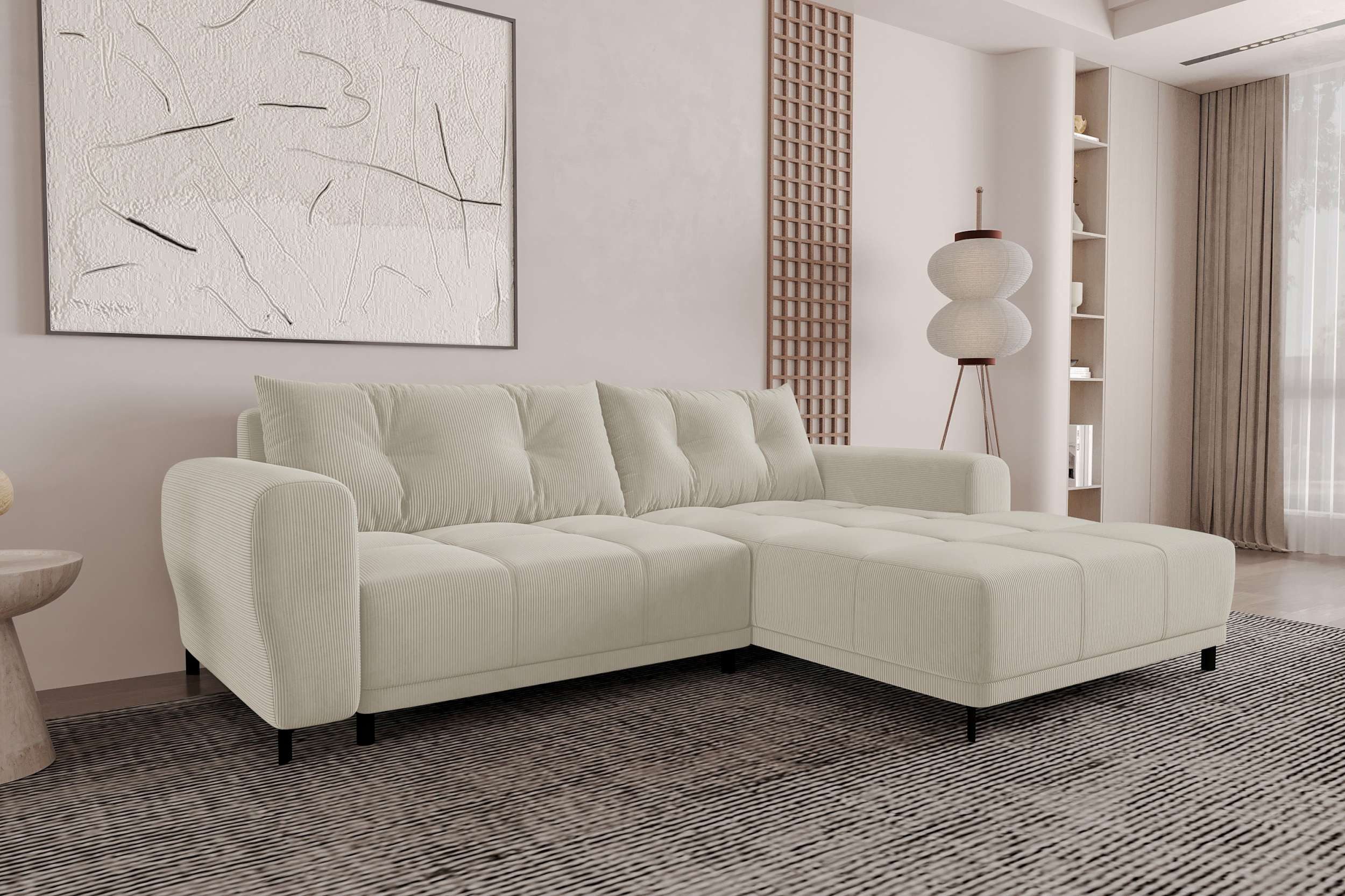 99rooms Ecksofa Massimo, Sofa L-Form, Eckcouch, mit Schlaffunktion,Rundumbezug, in Cordstoff POSO