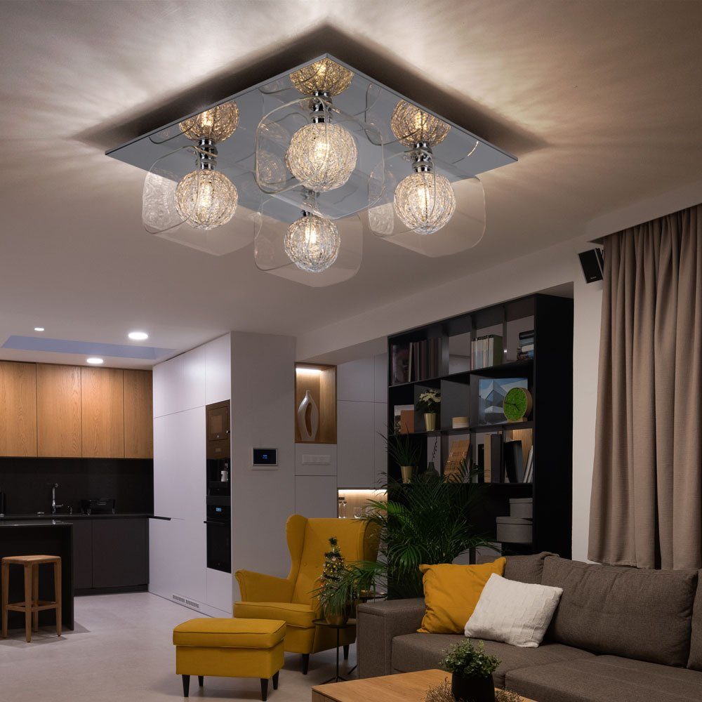 Deckenleuchte, Chrom Lampe Decken Kugel Strahler Brilliant ALU LED Zimmer inklusive, Geflecht Leuchtmittel Wohn