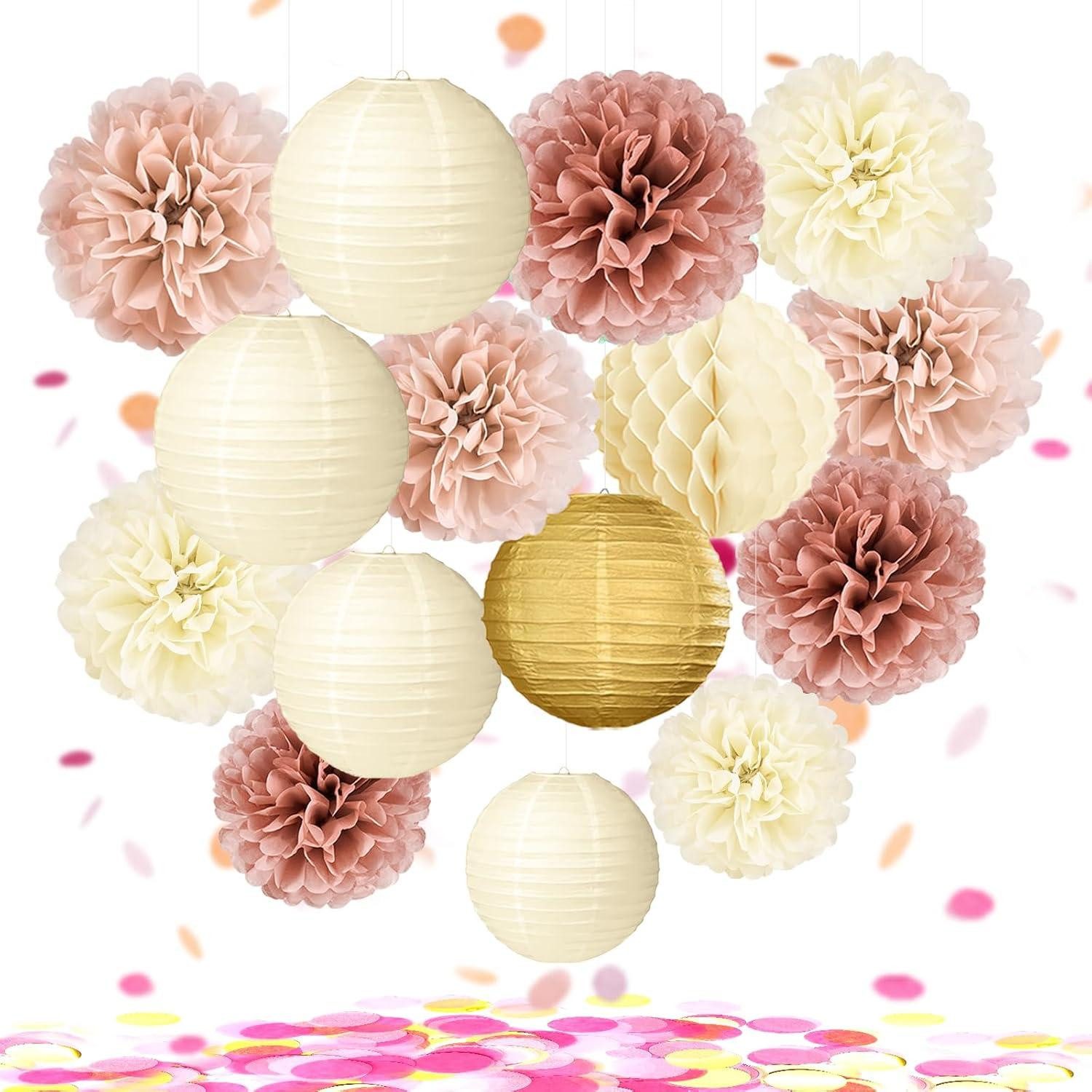 Hängedekoration Rosa Pomponsgartenparty Deko Set Hochwertig Umweltfreundlich 15-teilig