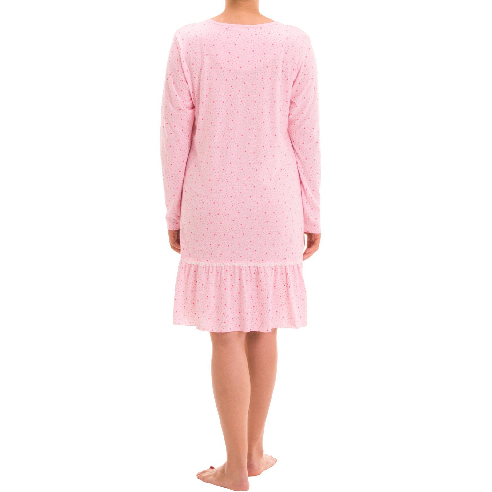 Nachthemd Langarm Spitze rosa zeitlos Rüschenrock - Nachthemd