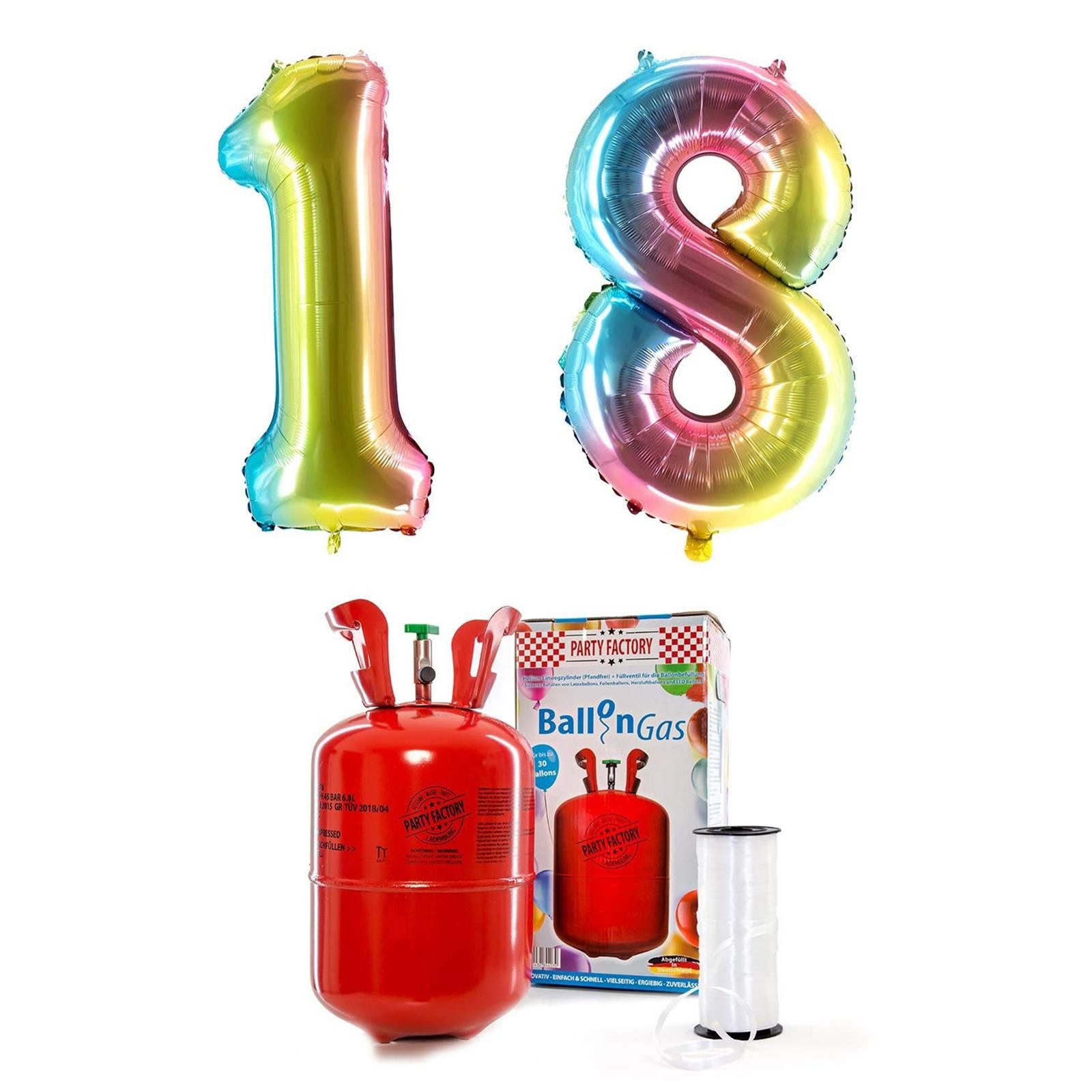 Party Factory Гелий Ballongas Гелий-Set 0,2m³ Regenbogen Geburtstag-Zahlen 100 cm, Гелий-Gas Abgefüllt in Deutschland