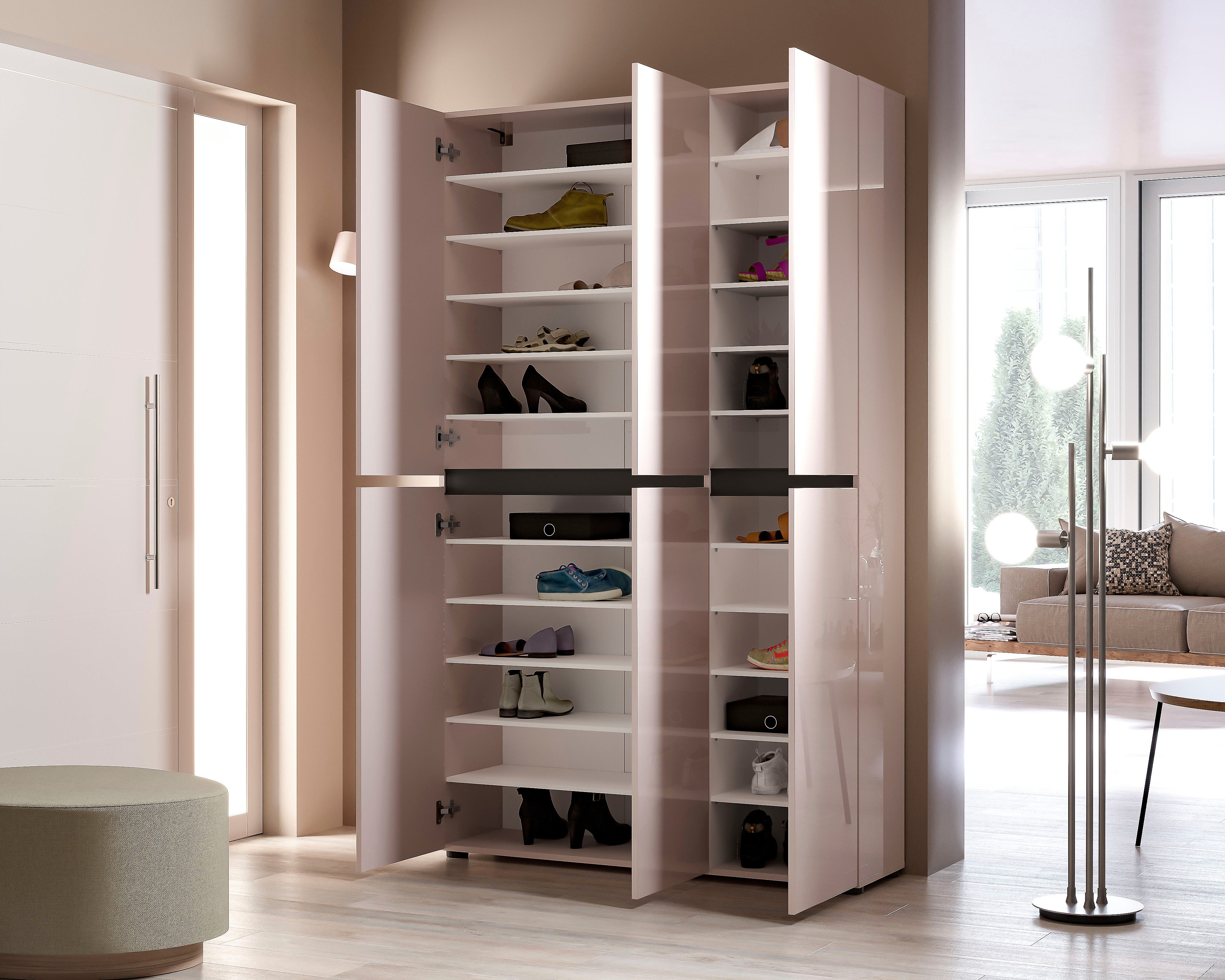 Home affaire Schuhschrank MISTER Schuhkommode, Schuhmöbel, Schuhregal, Hochglanz lackiert Breite 120 cm, Höhe 200 cm, 6 Türen, 24 Fächer, ca.58 paar Schuhe