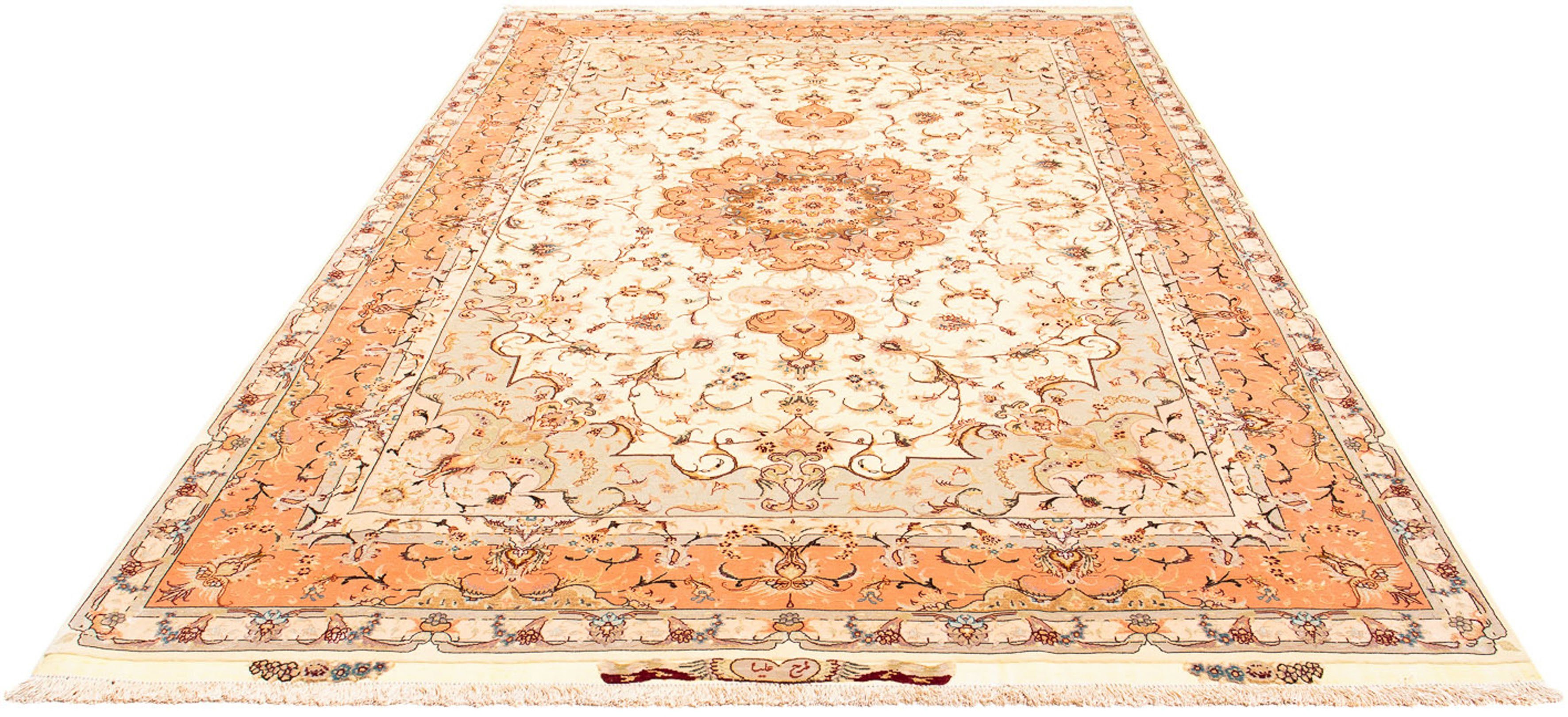 Orientteppich Täbriz rund - 310 x 201 cm - beige, morgenland, rechteckig, Höhe: 10 mm, Wohnzimmer, Handgeknüpft, Einzelstück mit Zertifikat