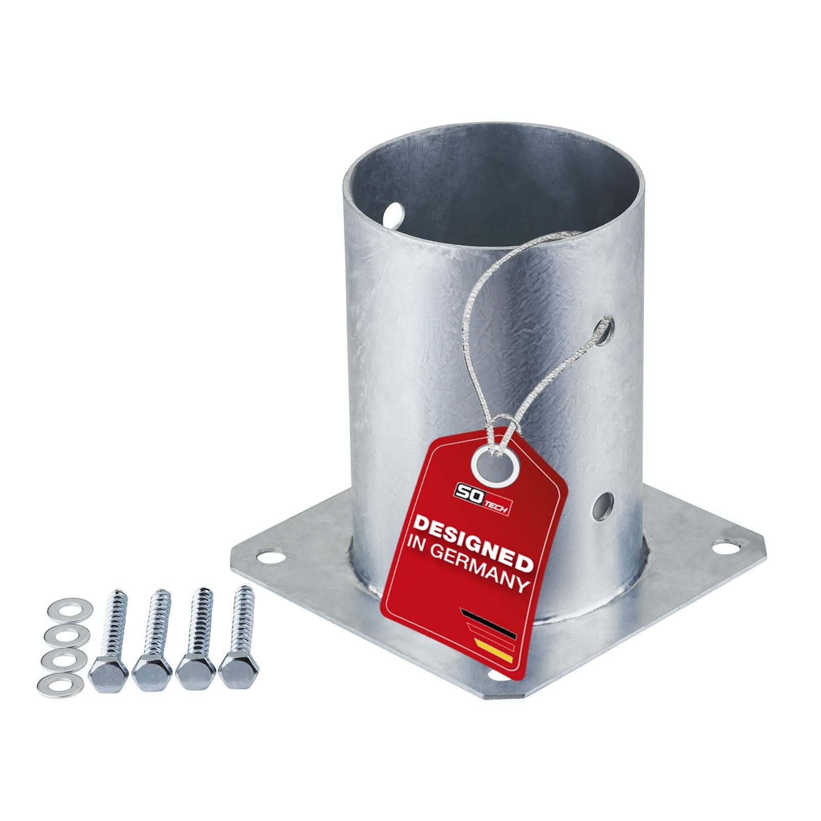 SO-TECH® Поштова база für Rundholz, zum Aufschrauben, aus Stahl feuerverzinkt, (1-St), Höhe 152 mm, Gartenpfosten Durchmesser 100 mm, mit Schrauben