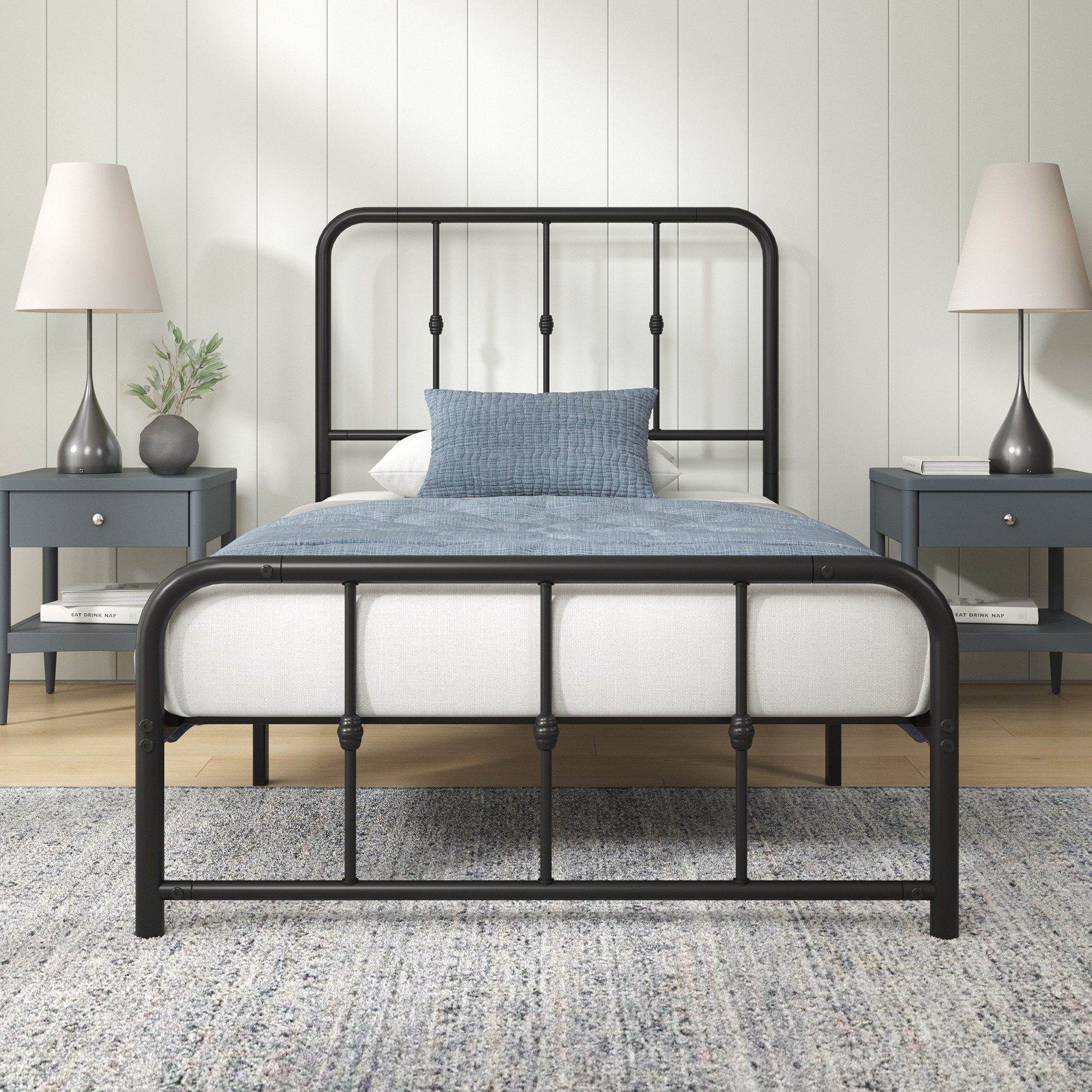 ZINUS Bettgestell Florence, Bett mit Kopf- und Fussteil, (90x200cm & 140x200cm) (Schwarz, 90x200cm), Inklusive Lattenrost, Hohe Stabilität, Leichter Aufbau