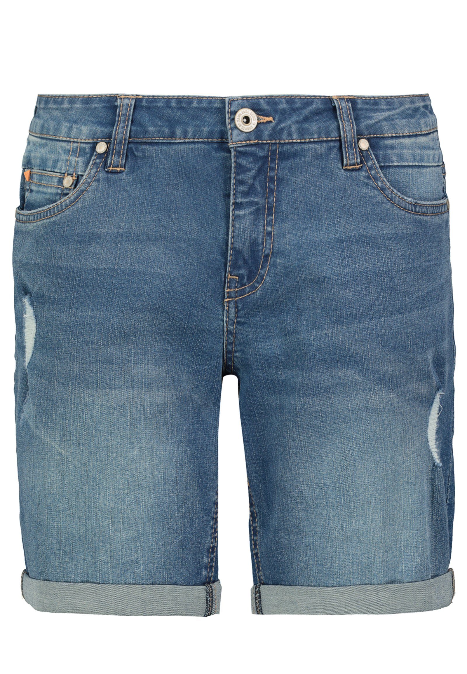 SUBLEVEL Jeansbermudas Jeansbermuda mit Used-Elementen dark-blue