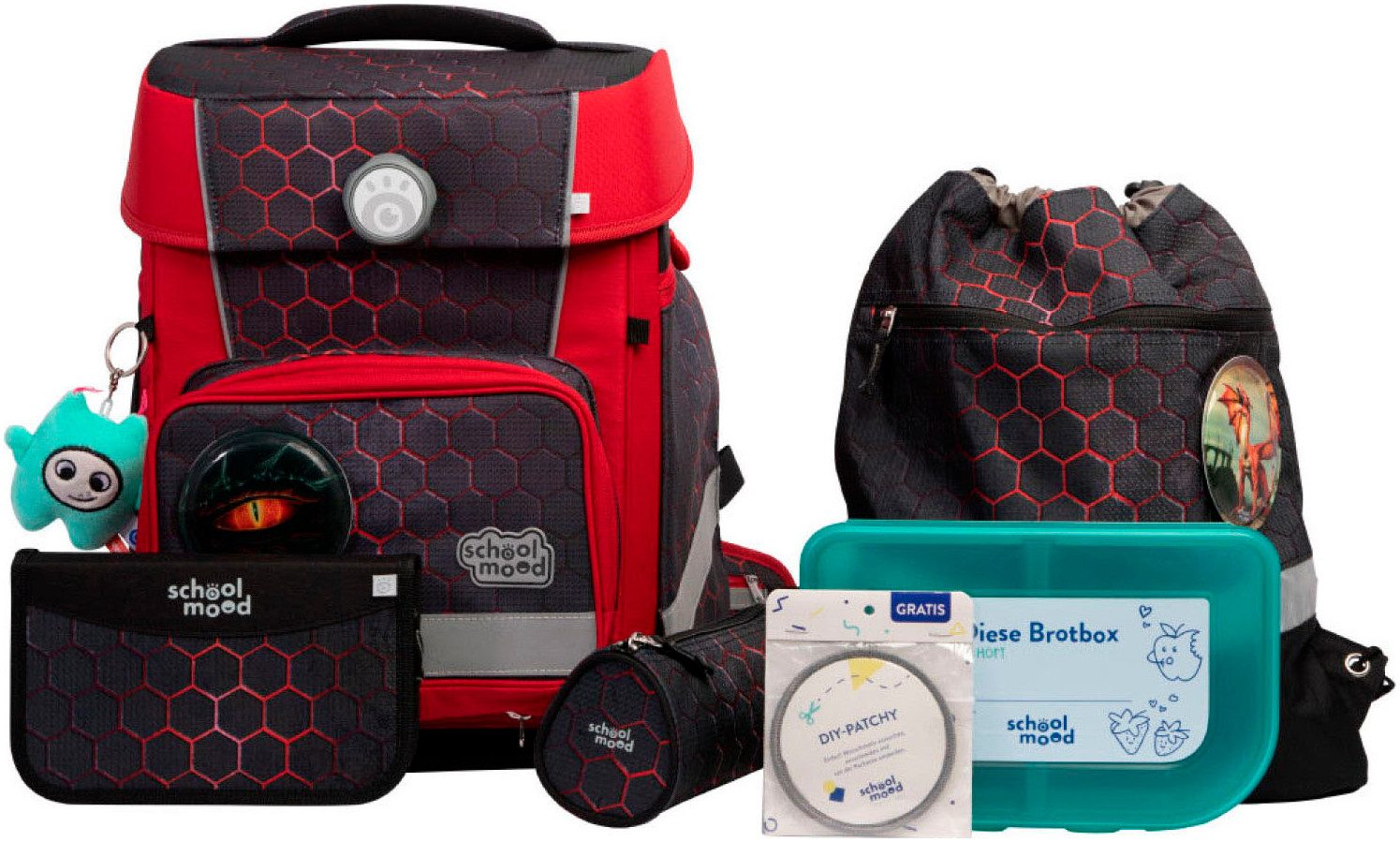 SCHOOL-MOOD® Schulranzen Champion Maxx Pro (Set, 7-tlg), mit LED-Patchy