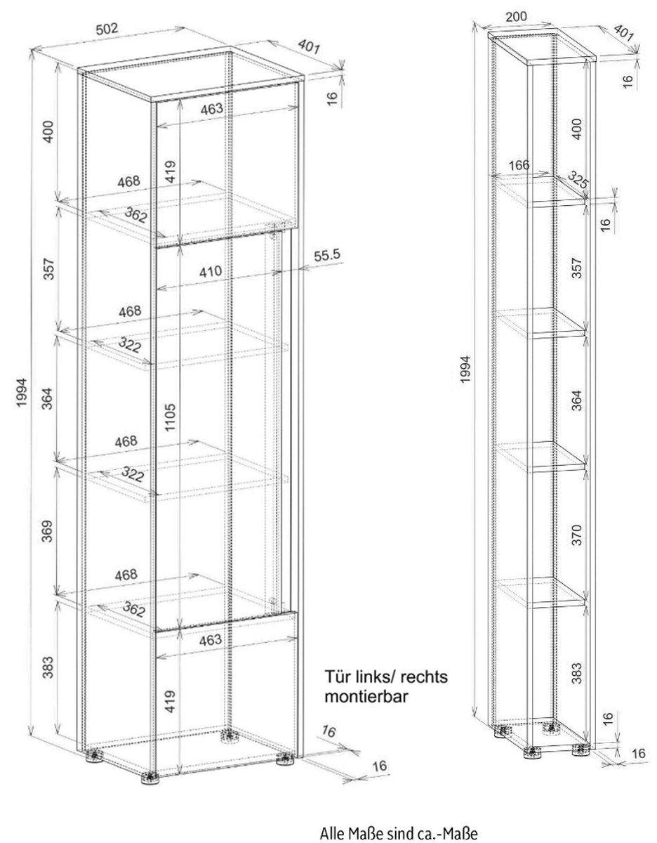 grau 200 IMV 190 in (Büroschrank mit 5-teilig, Eiche, Center x cm) Aktenschrank 15 Stauraumfächer Set Wotan
