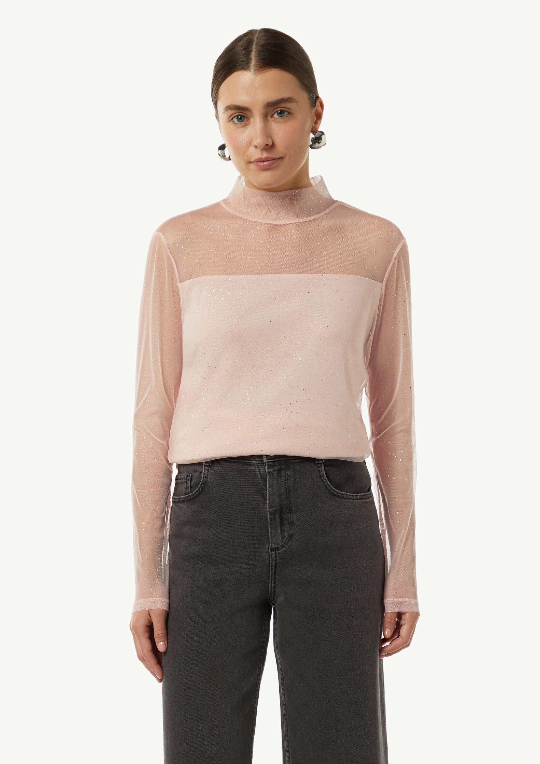 comma Langarmshirt T-Shirt Mesh-Longsleeve mit Glitzer-Details günstig online kaufen