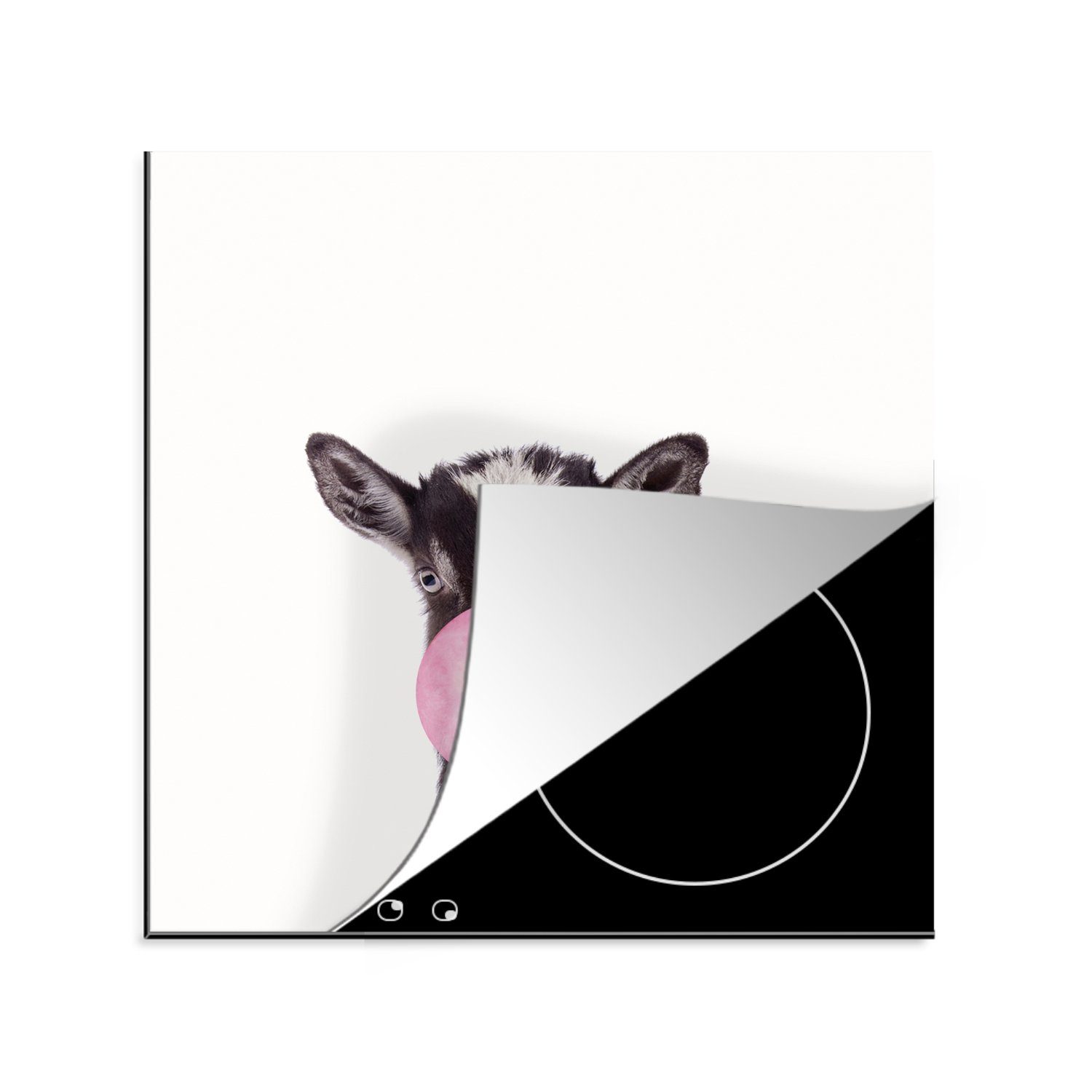 MuchoWow Herdblende-/Abdeckplatte Tiere - Ziege - Rosa - Kaugummi - Mädchen - Kinder, Vinyl, (1 tlg), 78x78 cm, Ceranfeldabdeckung, Arbeitsplatte für küche