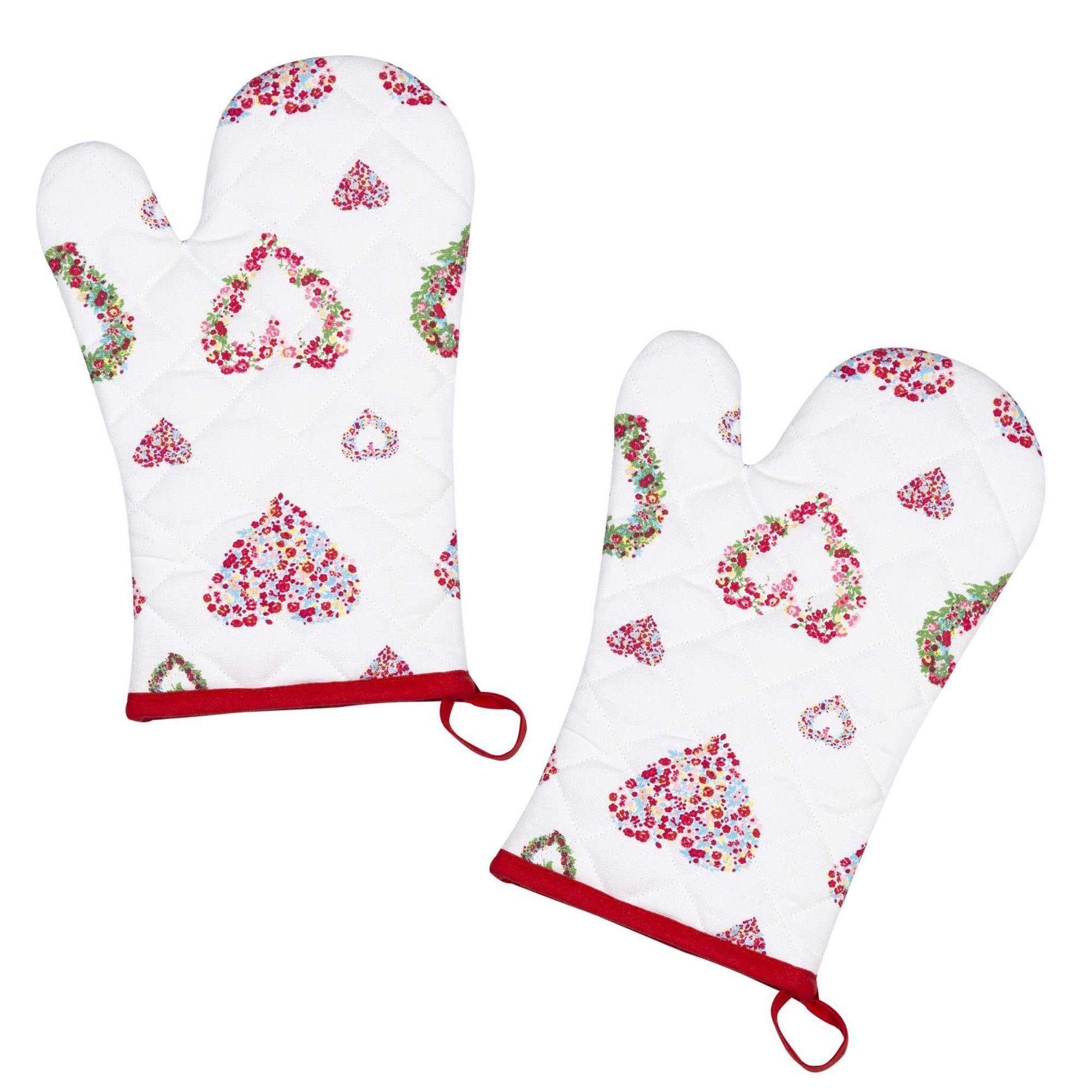 Kracht Topfhandschuhe Blumenherzen, (Set, 2-tlg., 2-teilig), 2er Set Ofenhandschuhe, wattiert, ca. 20x30 cm
