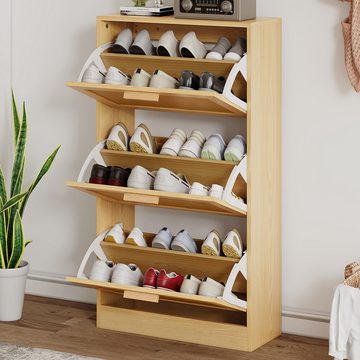 IDEASY Schuhschrank Schuhschrank mit Klappdeckel, Rattanholz, 109 x 60 x 24 cm, bietet Platz für 15–20 Paar Schuhe