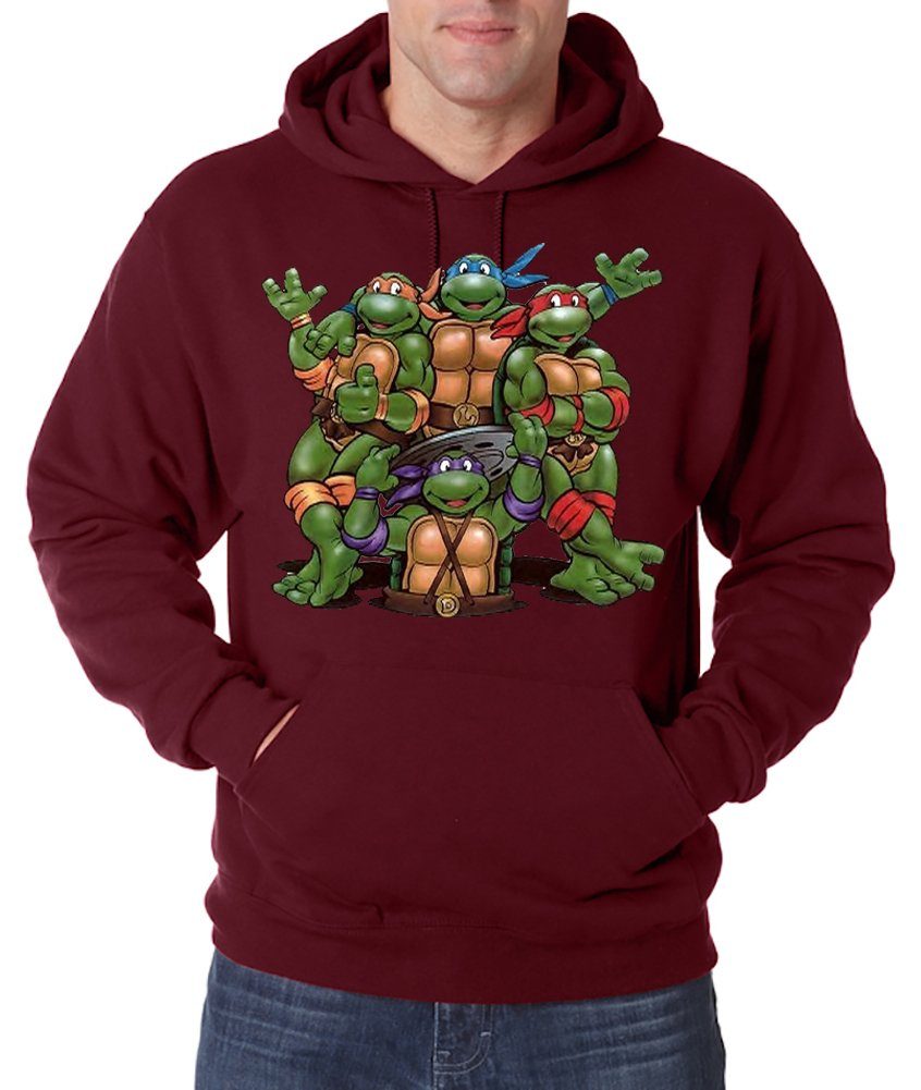 Herren Cartoon Hoodie Burgundy Pullover Youth Turtles trendigem Kapuzenpullover Frontprint mit Designz