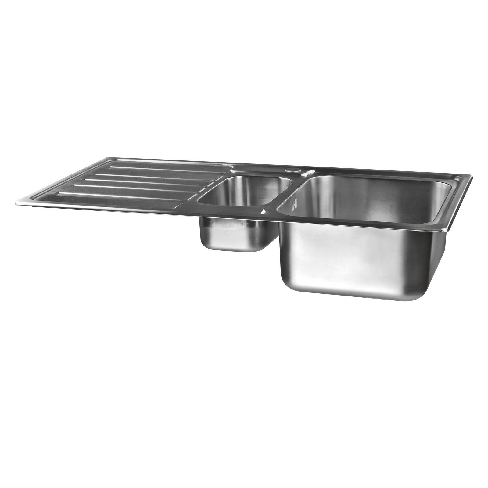 Stabilo Sanitär Einbauspüle Einbauspülbecken Chrom eckig aus Edelstahl mit Zusatzbecken links, 97/50 cm, (Komplett-Set, komplettem Siphon inkl. Befestigungsmaterial), Doppelspülbecken mit Siphon