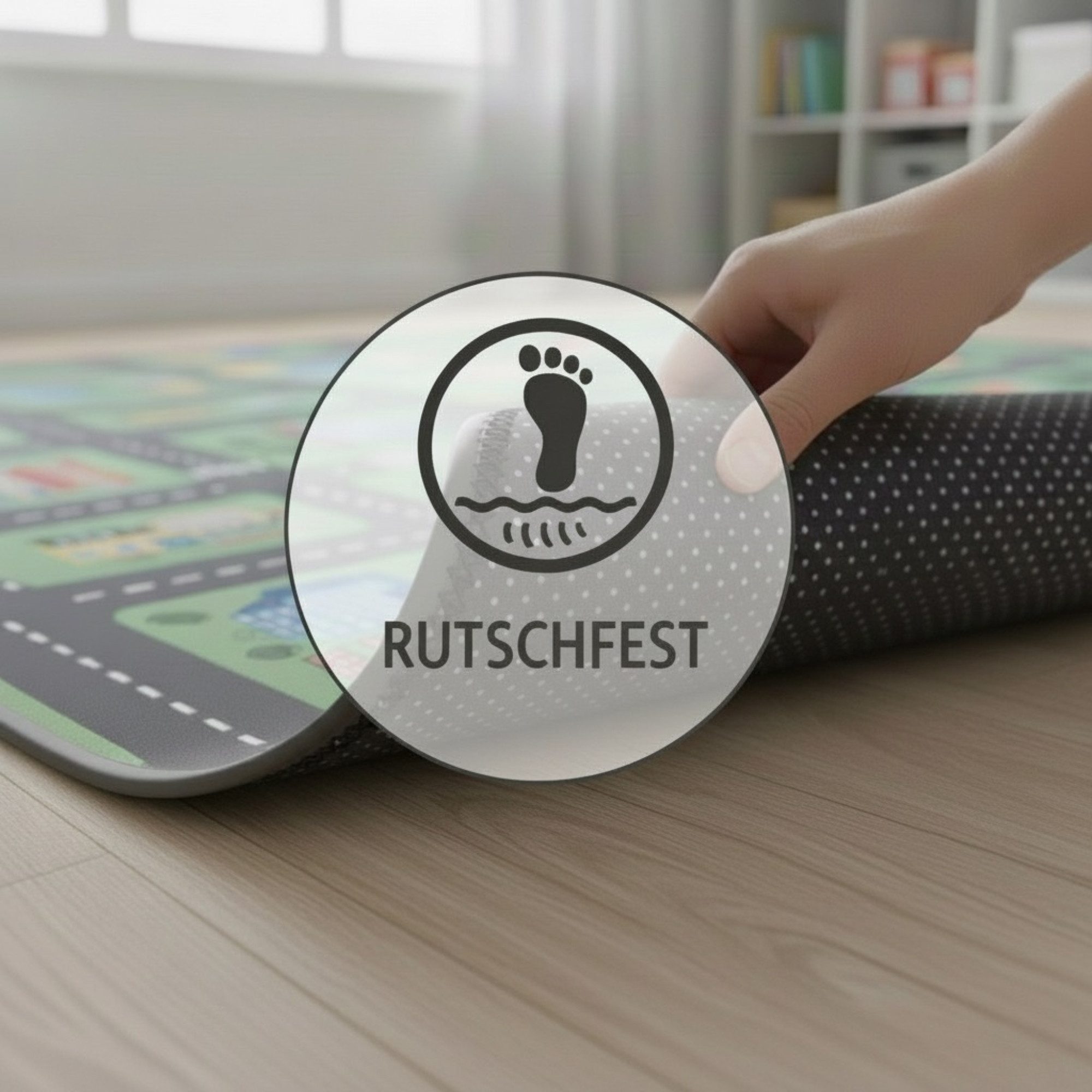 Entrando Kinderteppich Spielteppich Straße Stadt für Kinder, Rechteckig, Höhe: 10 mm, rutschfest, maschinenwaschbar, faltbar, strapazierfähig
