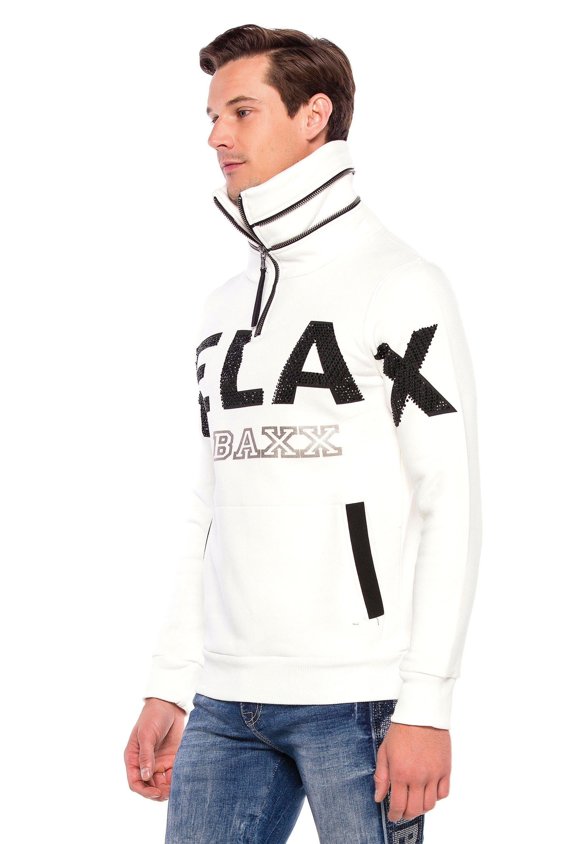 Baxx & mit Cipo Kragen hohem ecru (1-tlg) Sweatshirt