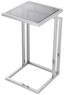Casa Padrino Beistelltisch Luxus Beistelltisch Silber / Grau 33 x 33 x H. 60 cm - Edelstahl Tisch mit Glasplatte - Möbel - Luxus Möbel - Luxus Einrichtung - Luxus Interior
