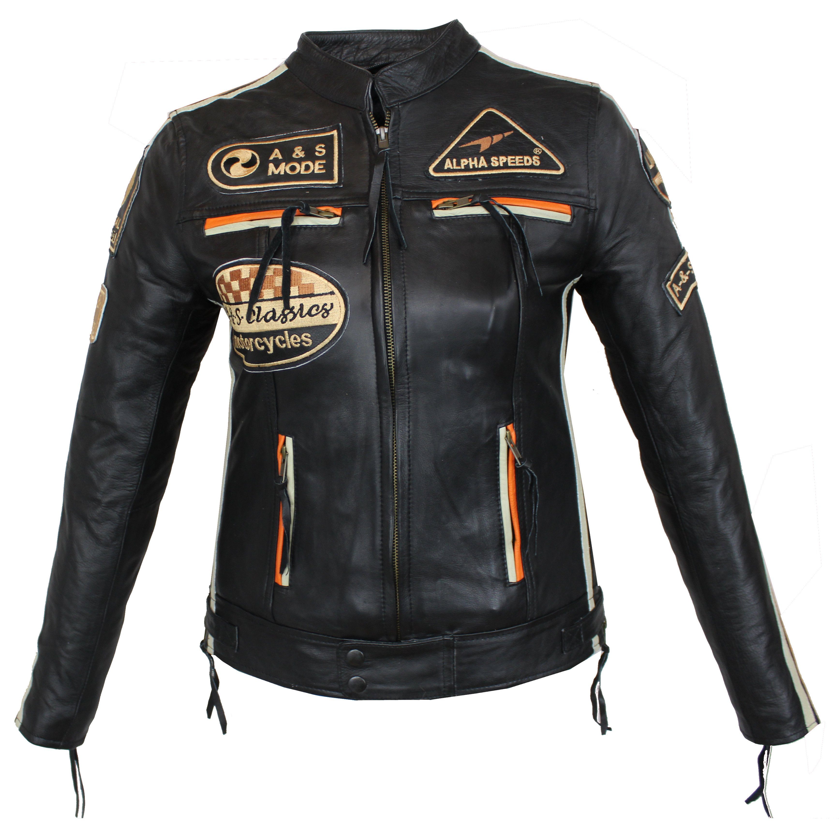 Alpha Speeds Motorradjacke - /Freizeit Damen Lammlederjacke Bikerjacke Highway 11 (mit einer abnehmbaren Kapuze) aus weichem Lammleder, inklusive einsetzbarer Protektoren