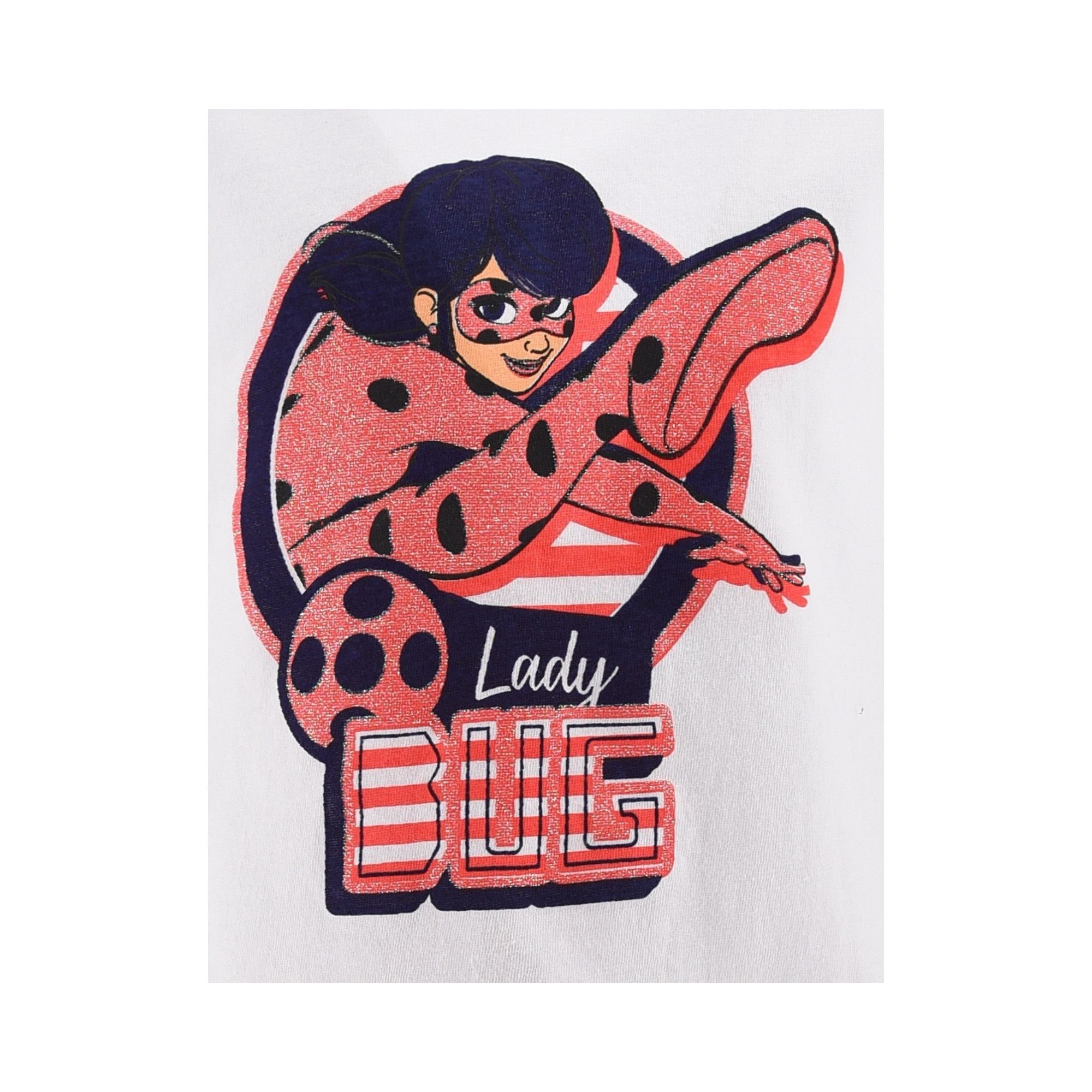 104-128 Mädchen Gr. (2 - - Miraculous kurz Set Ladybug tlg) Weiß Schlafanzug Ladybug Pyjama cm Shorty