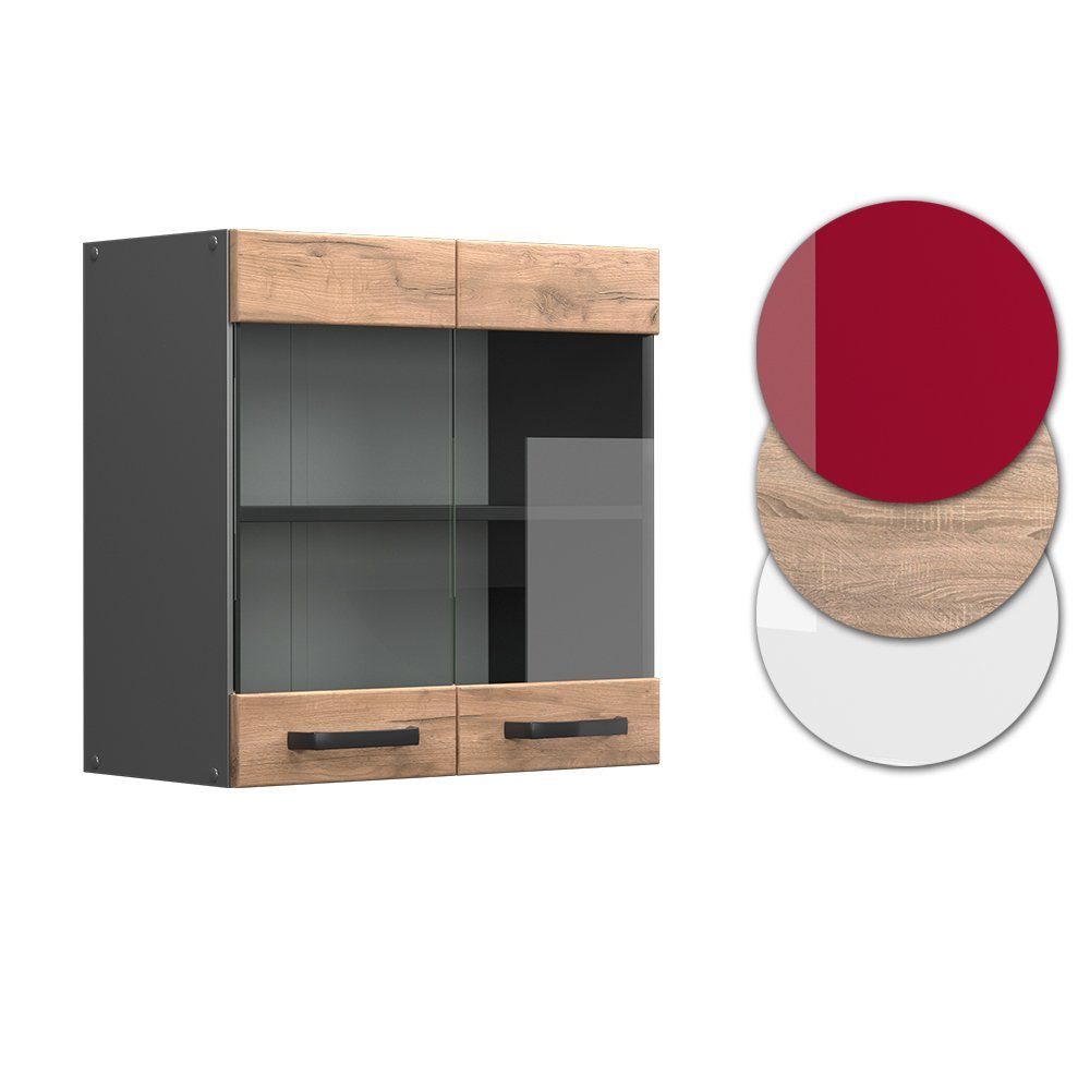 Anthrazit 60 cm Hängeschrank Anthrazit Hängeglasschrank Anthrazit Eiche R-Line | Vicco Goldkraft