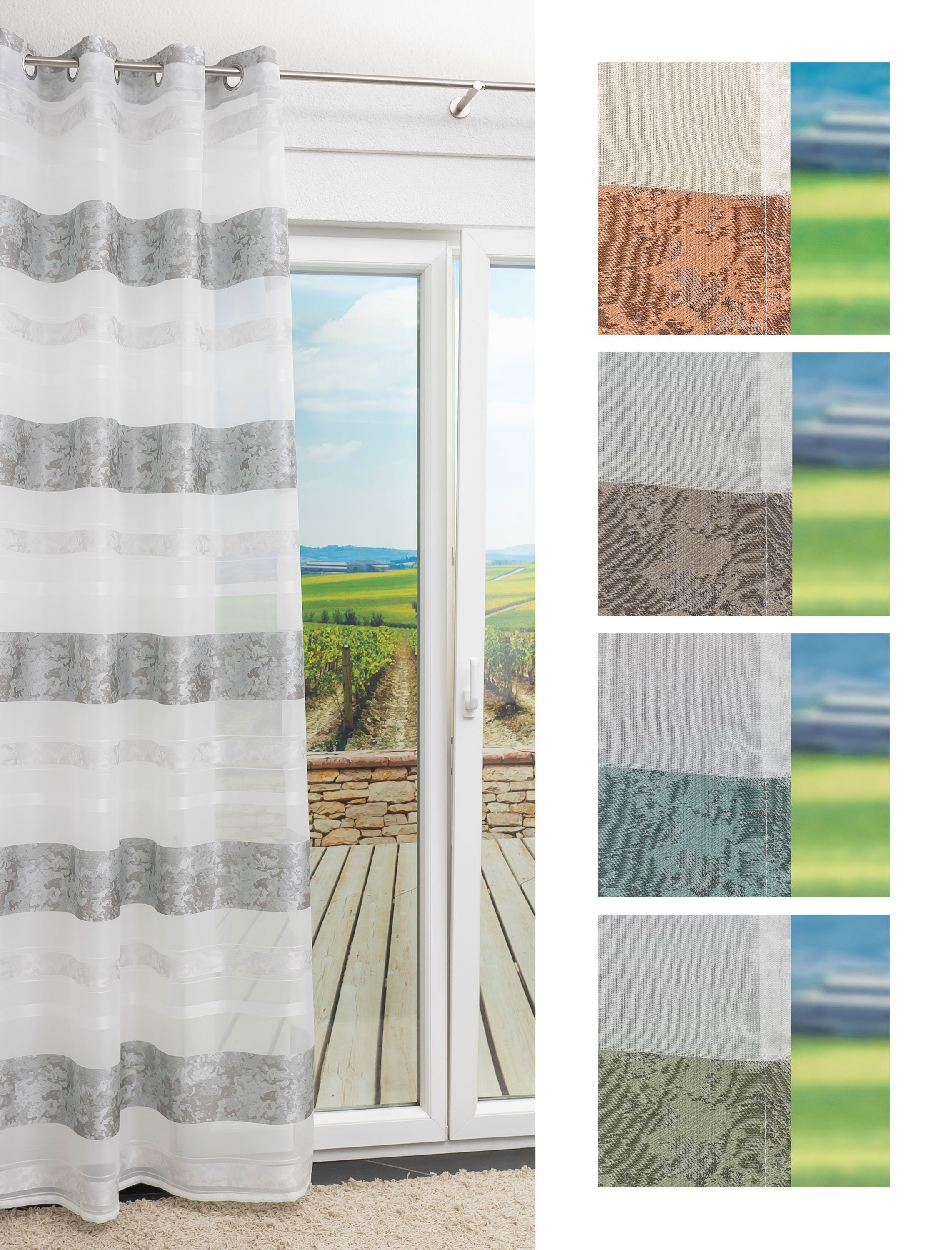 Vorhang Ösenschal Camouflagestreifen, LYSEL®, (1 St), halbtransparent, HxB 245x140cm grau | Fertiggardinen