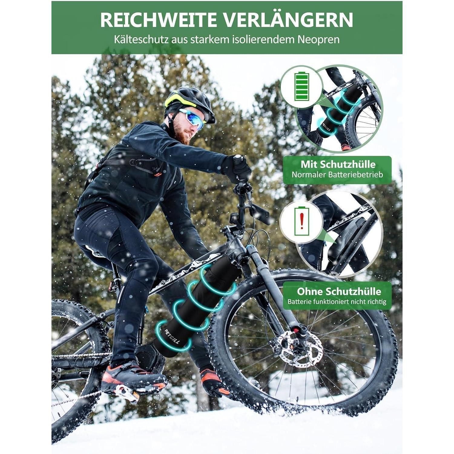 LuxusKollektion Akku-Schutzhülle E Bike Akku Schutzhülle 30-54cm Transportschutz Kälte Schmutz Schwarz