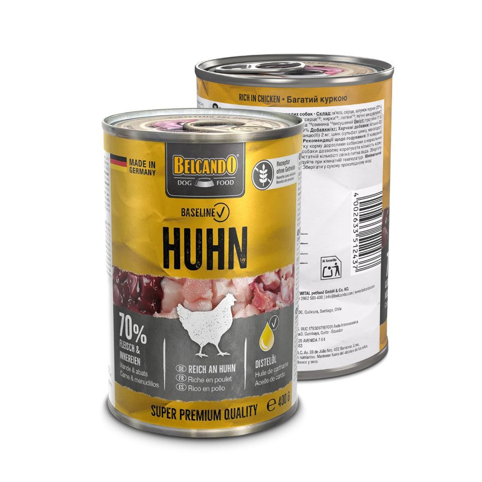 Belcando Baseline Huhn - getreidefreies Nassfutter mit Distelöl 6x400g, Nassfutter für: Hunde