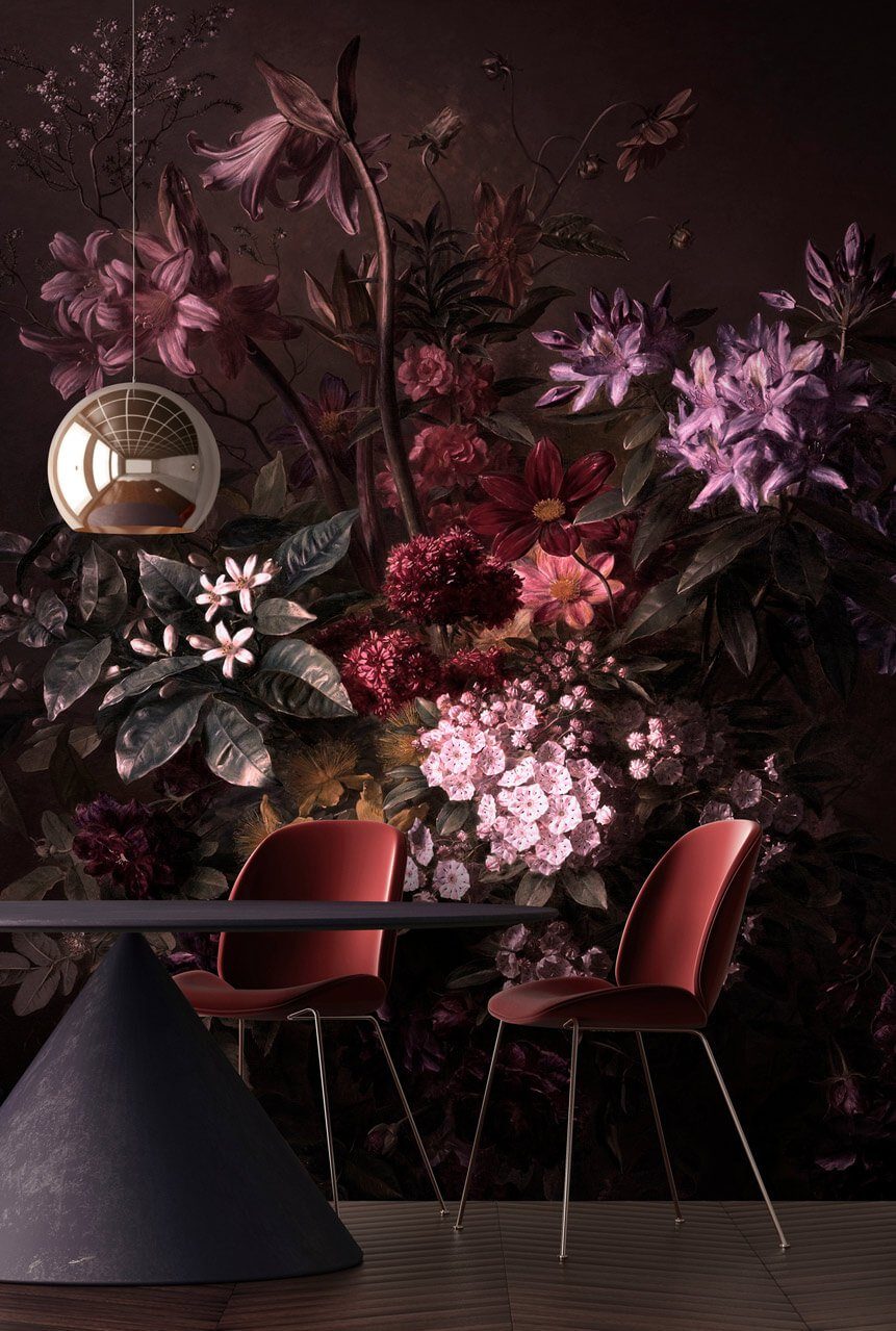 KUNSTLOFT Vliestapete Bouquet Noir 1 4x2.7 m, leicht glänzend,  lichtbeständige Design Tapete