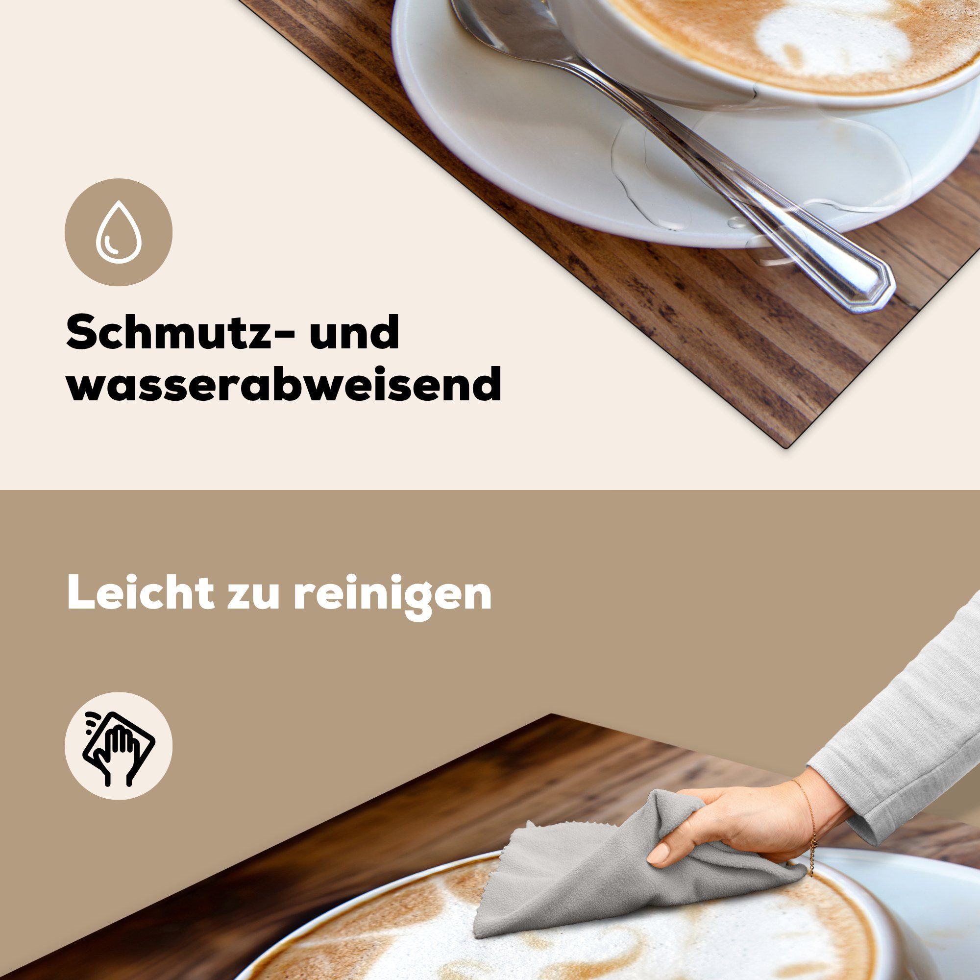 MuchoWow Herdblende-/Abdeckplatte Eine ist Arbeitsplatte Latte küche Katze Schaum Ceranfeldabdeckung, Cappuccinos im Art (1 abgebildet, cm, als für Vinyl, 78x78 tlg), eines