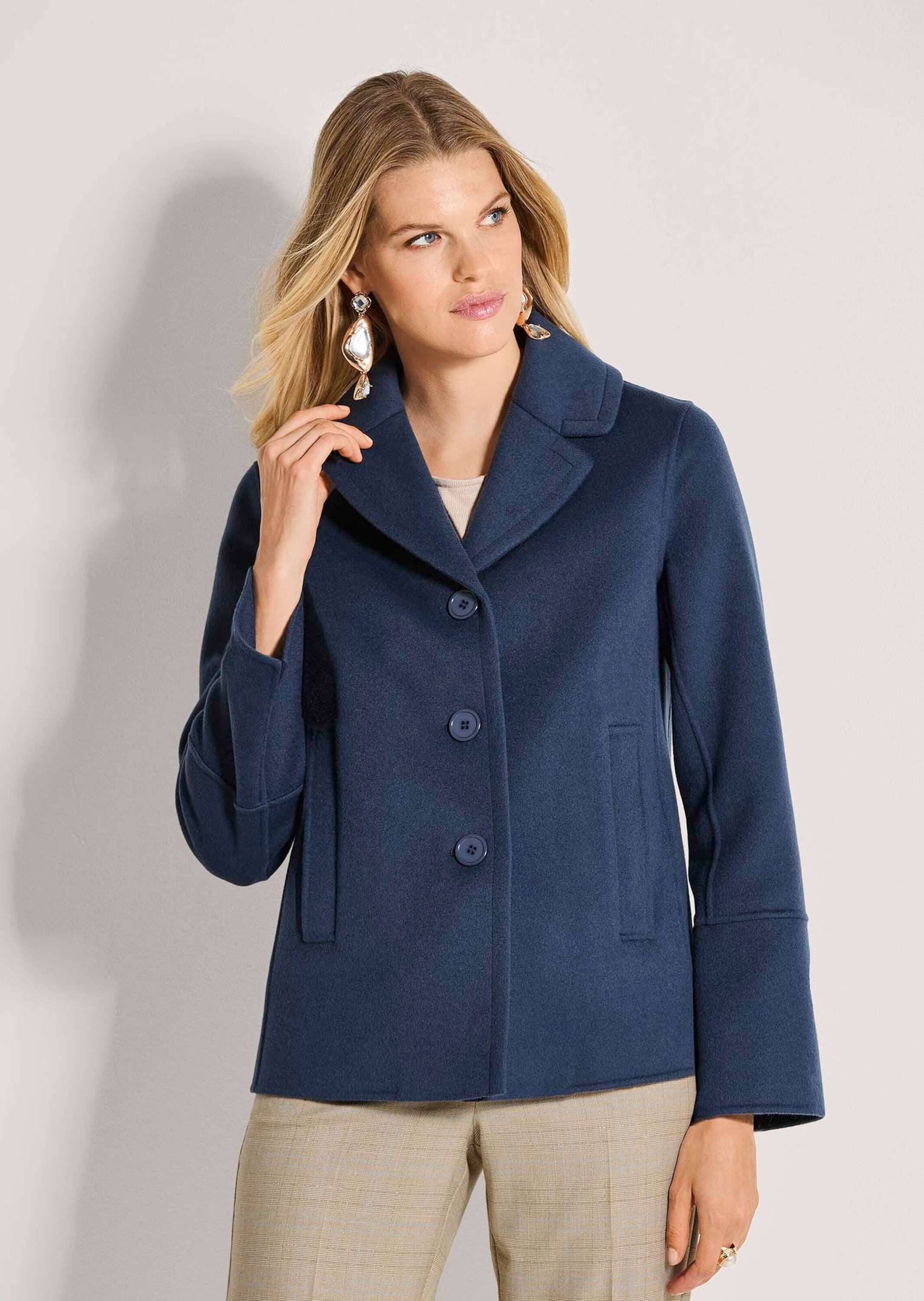 MADELEINE Outdoorjacke Oversized-Jacke mit Reverskragen Wolljacke mit Knopfleiste, Leistentaschen und Langarm
