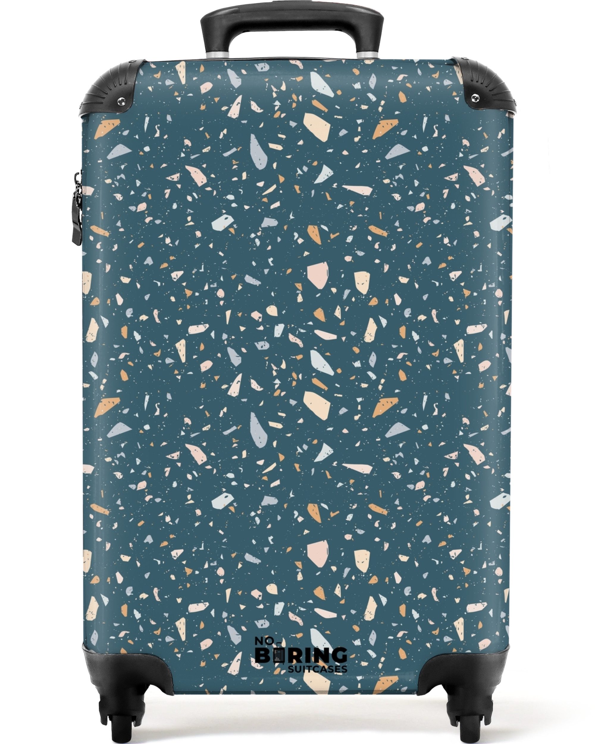 NoBoringSuitcases.com© Hartschalen-Trolley Terrazzo-Muster grün mit Pastell 55x35x20cm, 4 Rollen, Reisetasche mit Rollen, Koffer Handgepäck Flugzeug