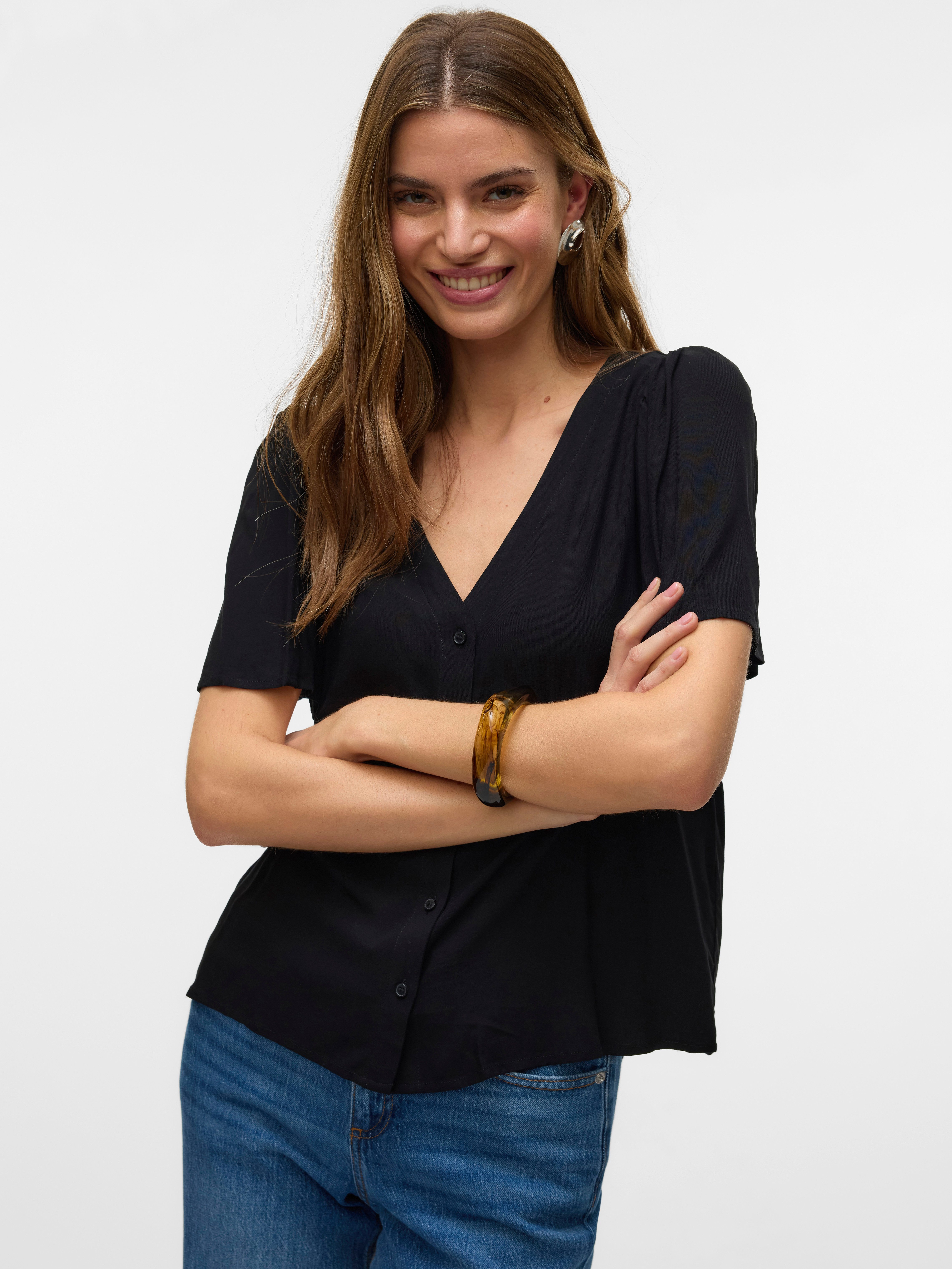 Vero Moda Kurzarmbluse VMALBA SS V-NECK günstig online kaufen