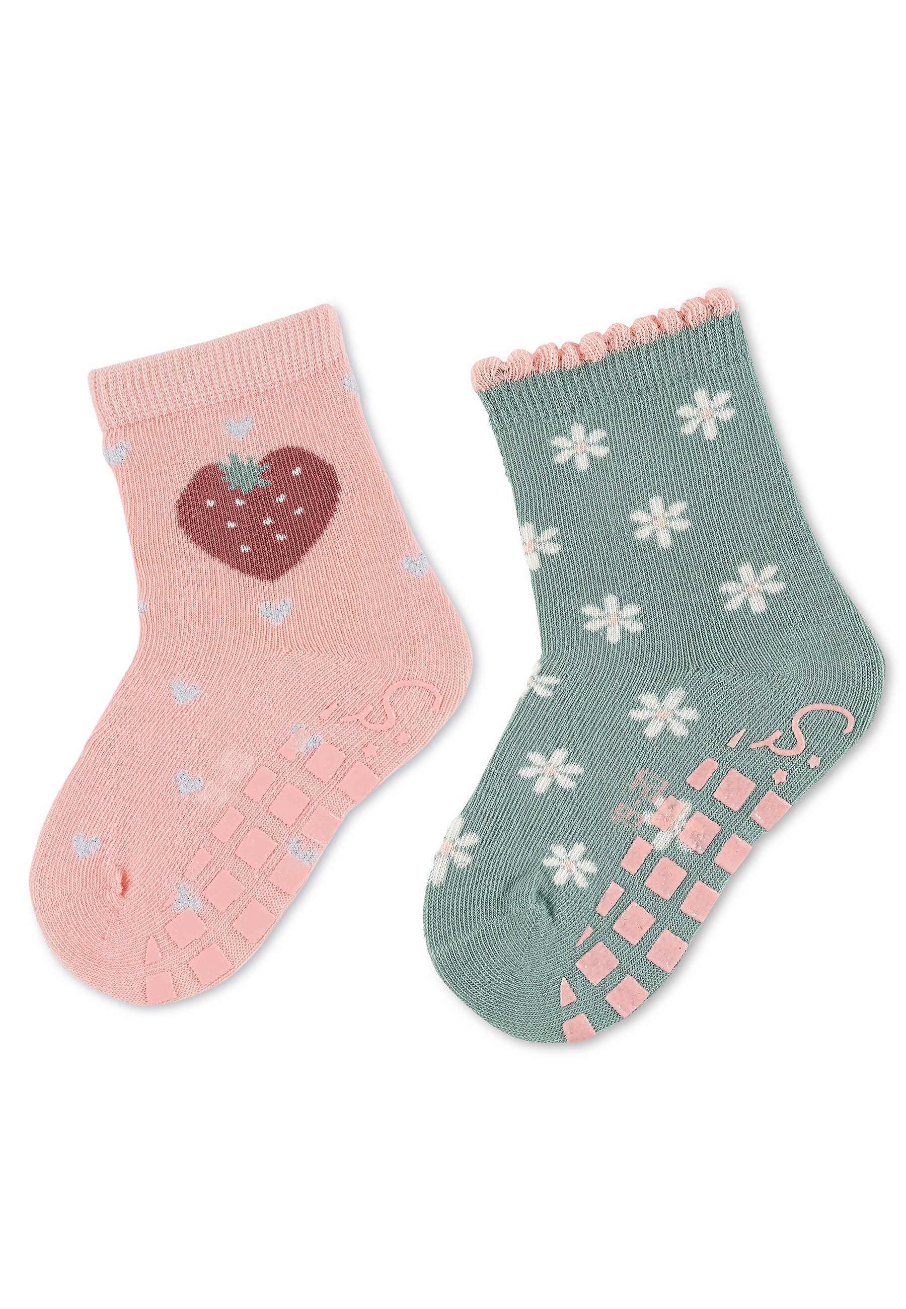 Sterntaler ABS-Krabbelsocken 2er Pack – Mit Anti-Rutsch-Noppen, Motiv Maus & Blüten, Für Babys